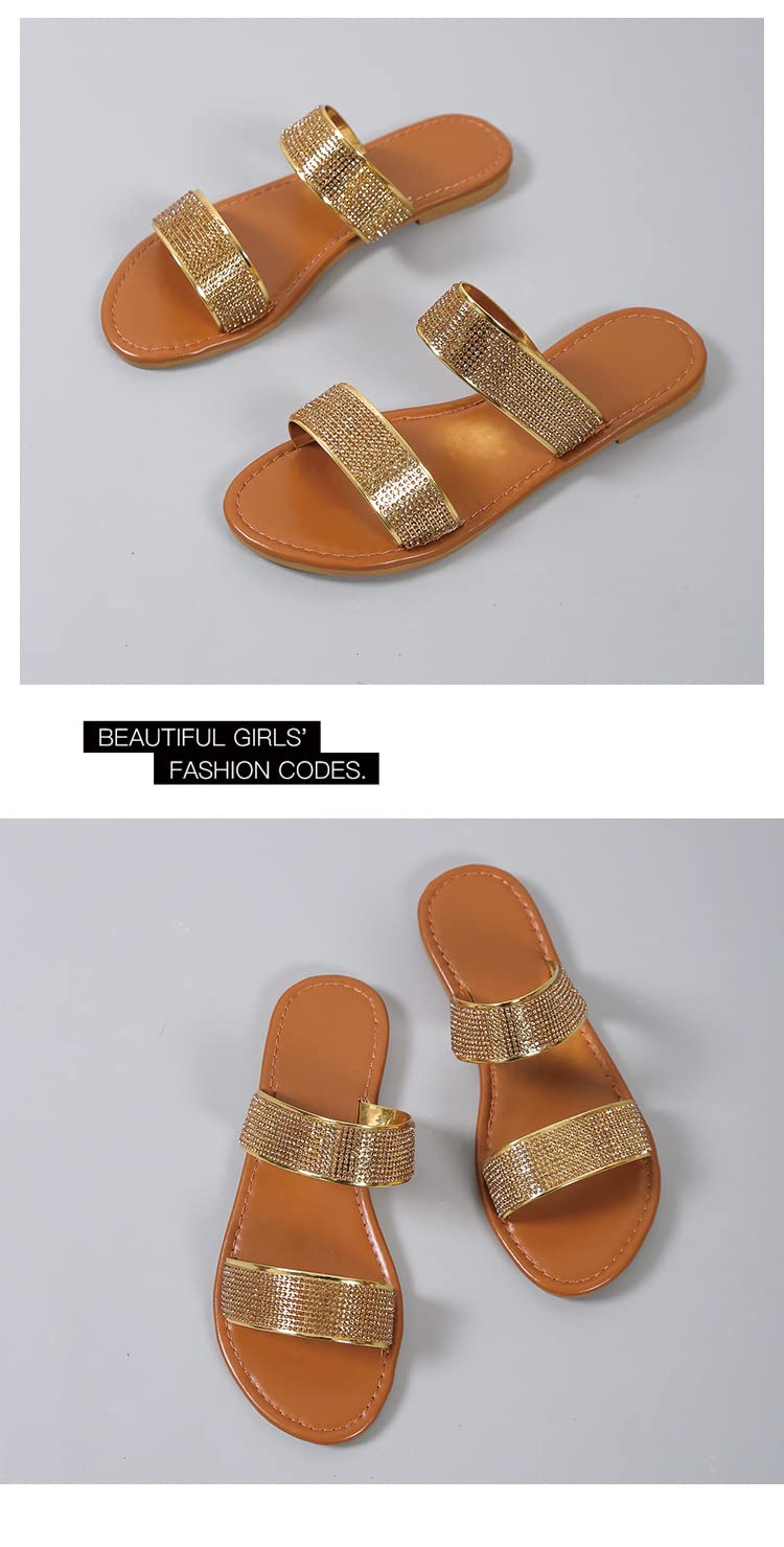 Flip Flop Mujer Mujeres De Verano Rhinestone Estilo Romano Sandalias Y Zapatillas Al Aire Libre Una Palabra con Zapatillas De Playa De Fondo Plano