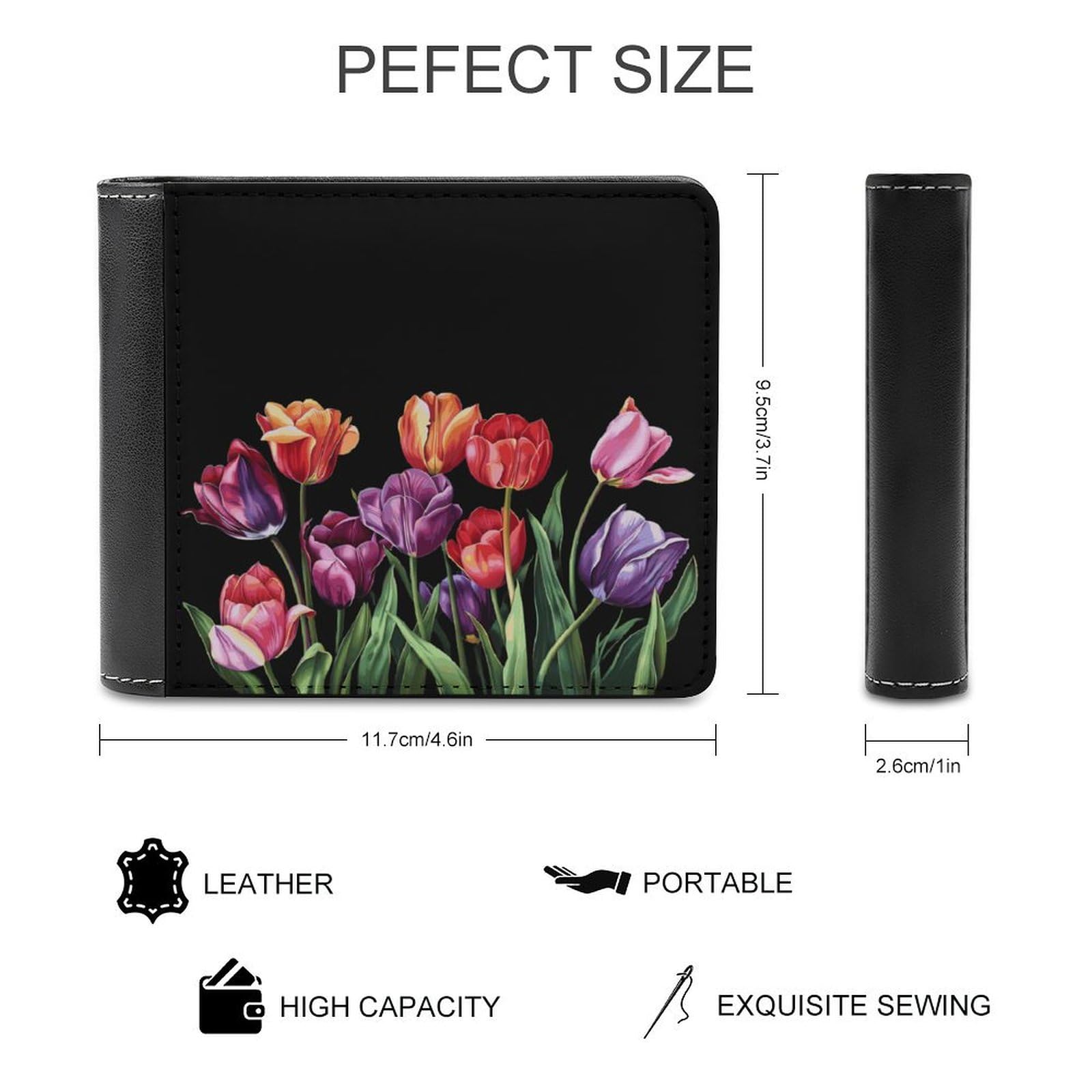 Tulips Flowers Funny Billfold Wallet Credit Card Holder Slim Passcase Pouch Purse for Men Women