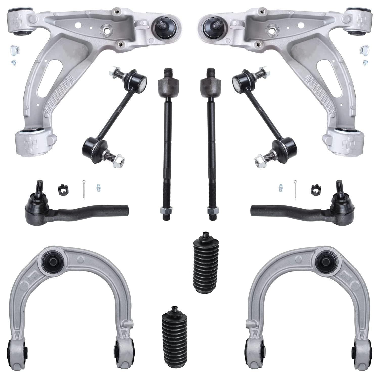 Detroit Axle - RWD Front 12pc Control Arms Kit for 03-07 Cadillac CTS, 4 Upper &amp; Lower Control Arms and Ball Joints 4 Tie Rods 2 Sway Bars 2 Boots 2003 2004 2005 2006 2007 Replacement