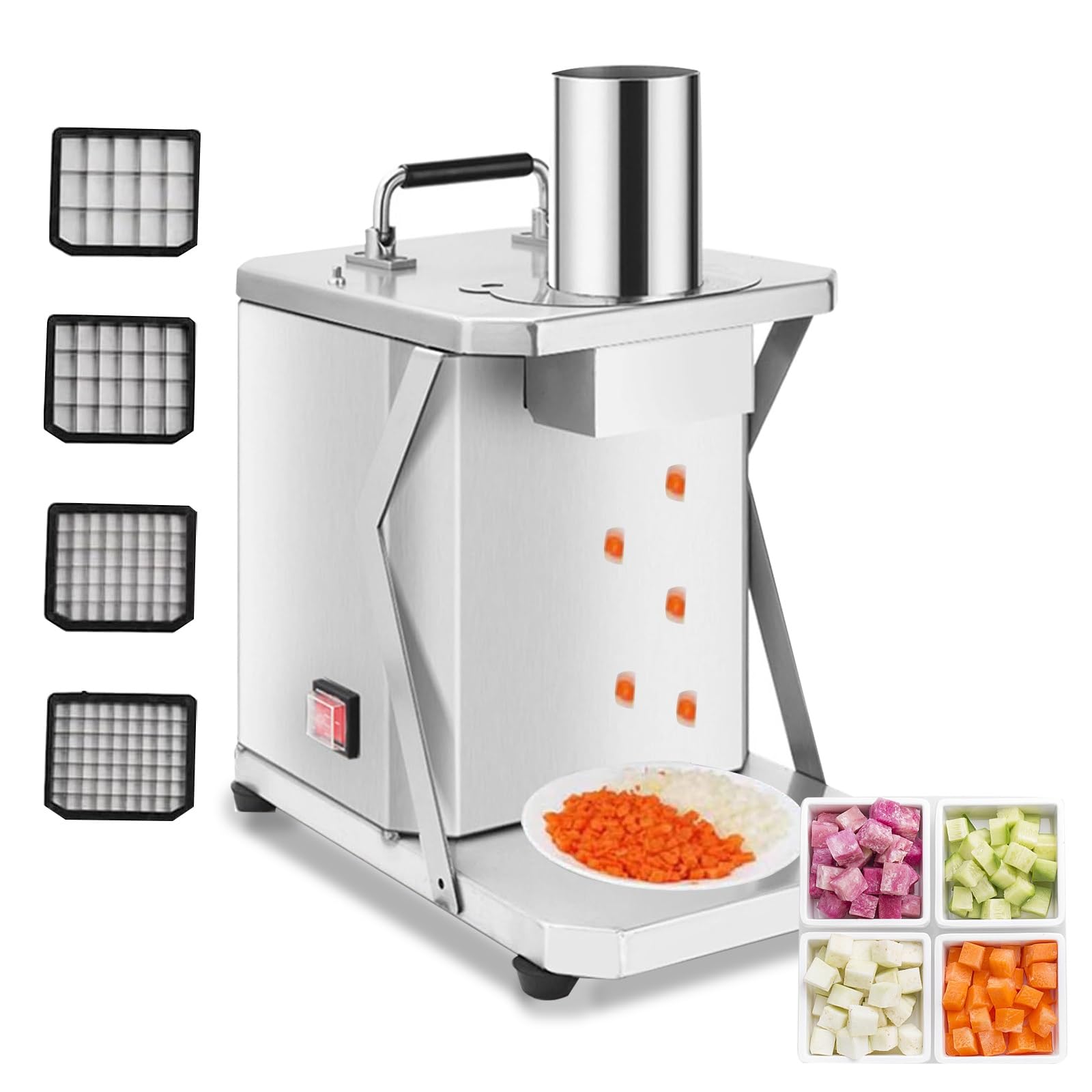 YGOZAO Commercial Food Processor, Stainless Steel Automatic Vegetable Shredder, One-Click Start, Equiping 6/8/10/12mm Blades, 3 Seconds to Discharge, Meet The Needs of Various Food Materials