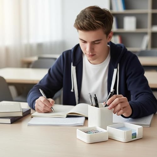 Miniatura 5 de Juego de 3 organizadores estéticos de escritorio y accesorios con soporte para bolígrafos, soporte para clip, soporte para notas adhesivas, soporte