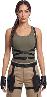 Maiteenly Halloween Cosplay Costume Accessory Kit for Women, SWAT Dress up | Waist Harness Belt, Leg Holster Strap, Leather Half-finger Gloves for Halloween Cosplay, Party And Dress Up