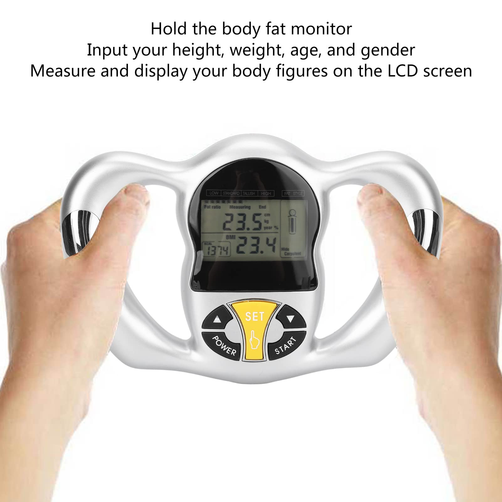 Handheld-Körperfettanalysator, Digitaler Hand-BMI-Monitor, Körperfett-Messgerät, Kalorien-BMI-Messung, LCD-Bildschirm, Tragbarer Digitaler Gesundheitsmonitor, Hand-BMI-Monitor,