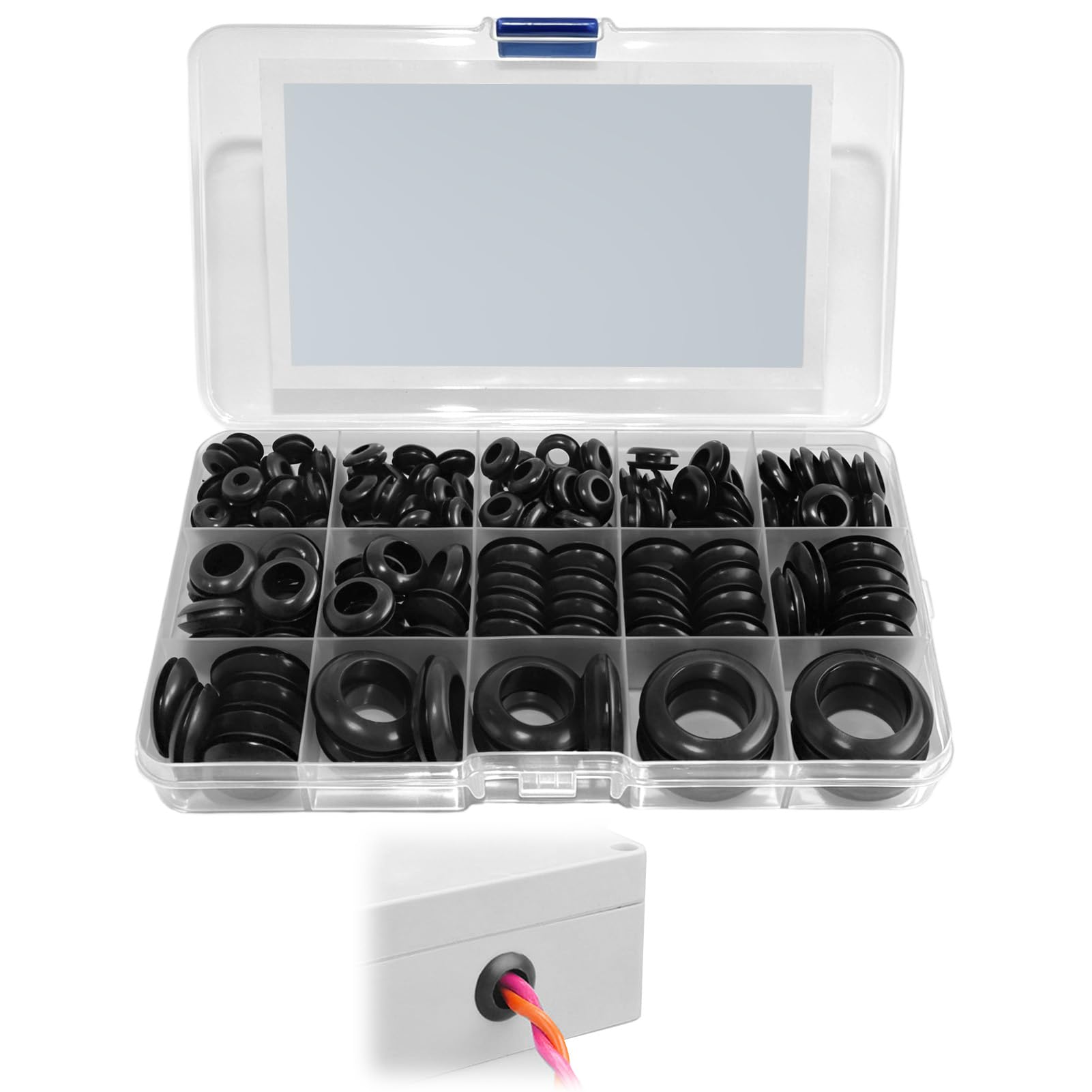 278 Pcs Rubber Grommets Assortment Kit, Black Double-Sided Electrical Conductor Wiring Blanking Gasket Ring Grommets for Holes, Cable Grommet for Protecting Wires, Plugs, Cables