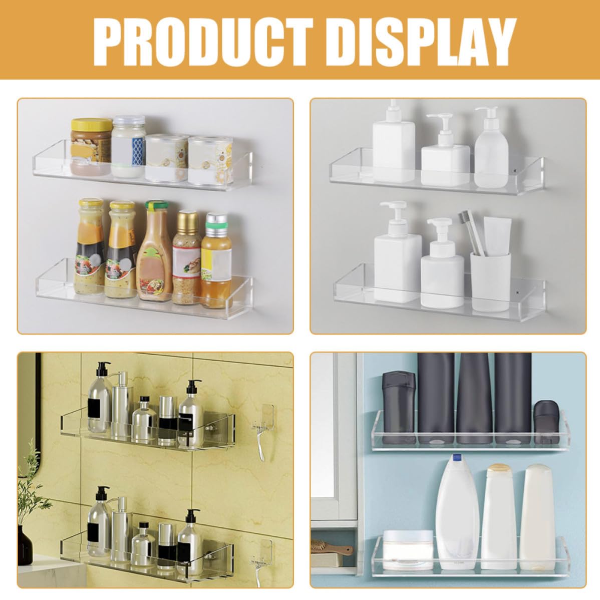 Estante de Acrílico Transparente de Pared para Baño y Cocina