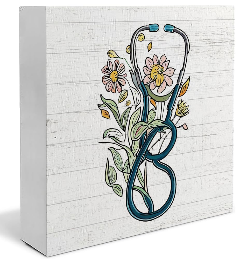 Absnfatu Floral Stethoscope Sign - Nurse Office Decor, Nurse Appreciation Gifts, RN Gifts, 5x5