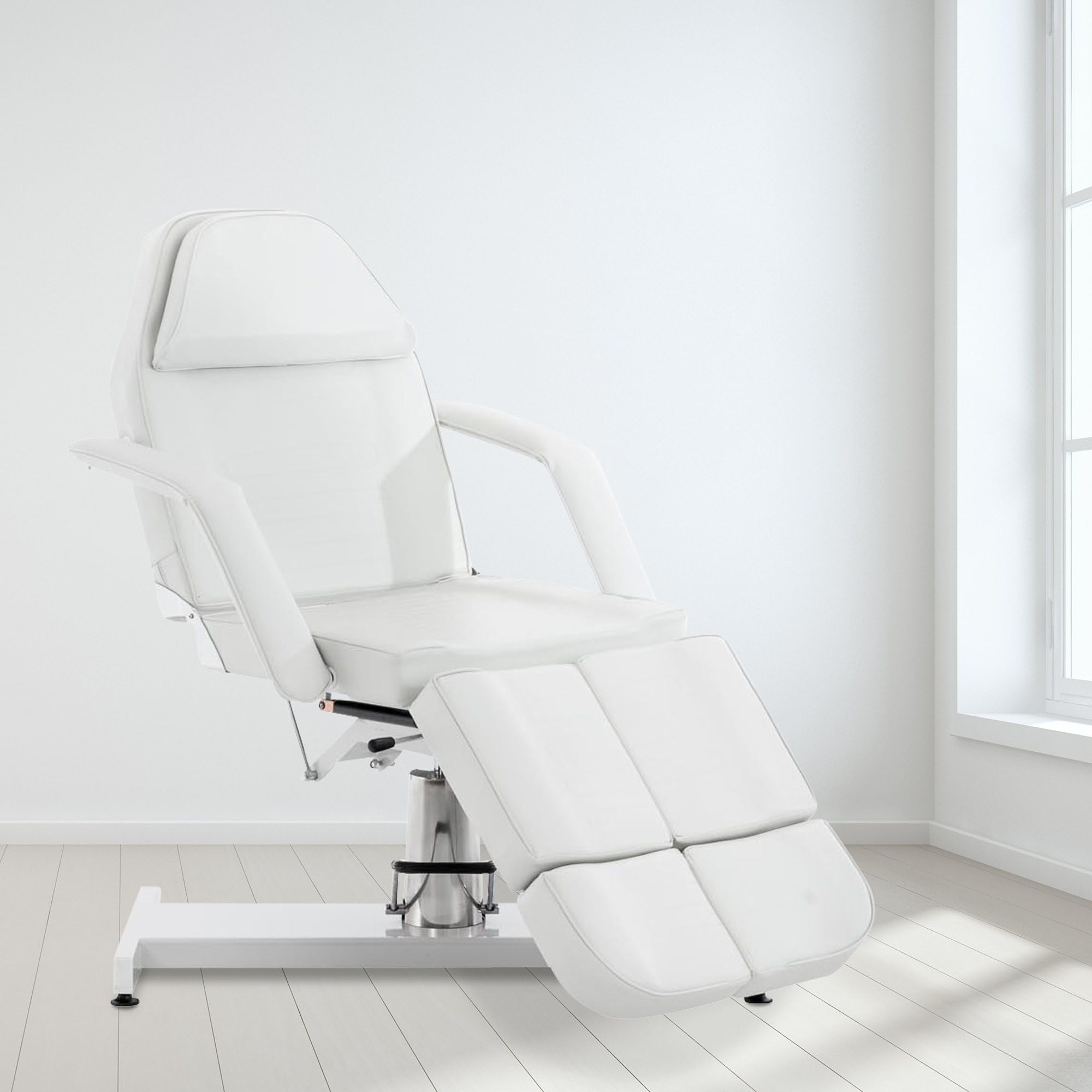 CLP Fauteuil De Massage Hydraulique Split V2 en Similicuir I Hauteur Réglable en Continue Accoudoirs Réglables Chaise Cosmétique Multifonction, Couleur:Blanc