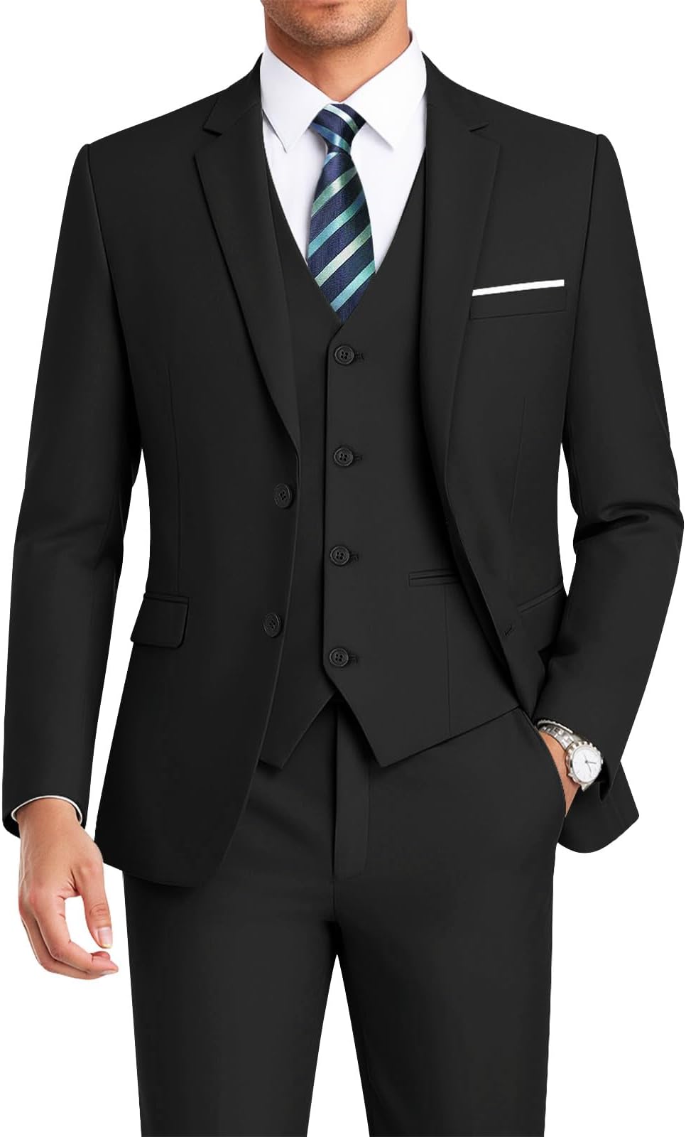 WEEN CHARM Men's 3-Piece Slim Fit Suit Set-2-Button Blazer,Vest & Pants-Formal Wedding,Prom,Party & Business Tuxedo