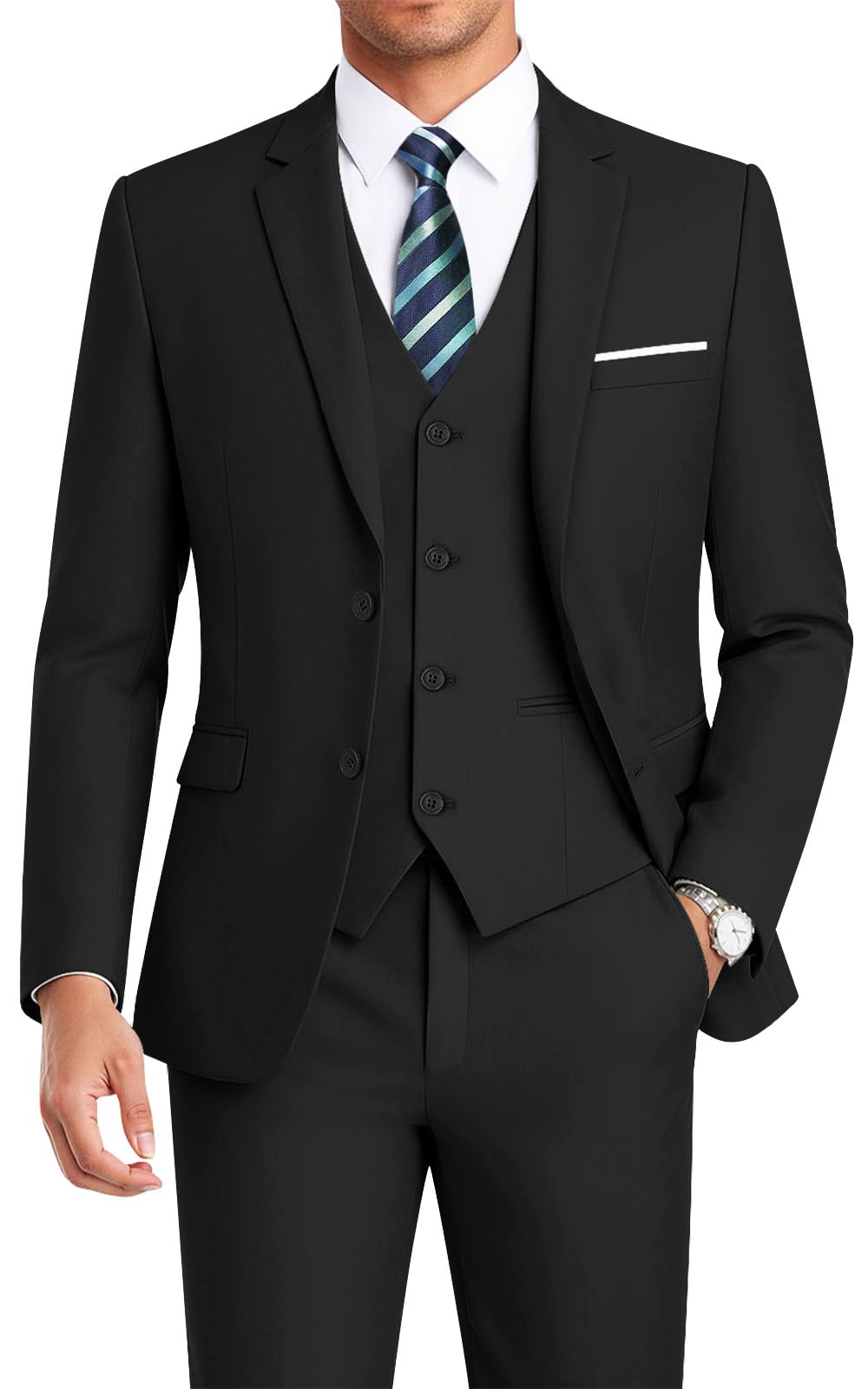 WEEN CHARM Men's 3-Piece Slim Fit Suit Set-2-Button Blazer,Vest & Pants-Formal Wedding,Prom,Party & Business Tuxedo
