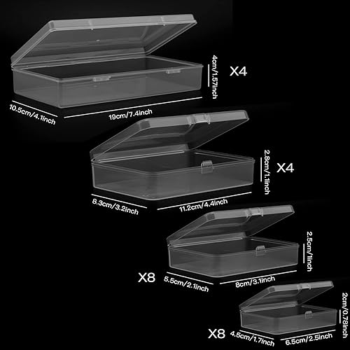 Miniatura 6 de 24 contenedores de almacenamiento transparentes de varios tamaños, rectangular, pequeña caja de plástico con tapas con bisagras, organizador para