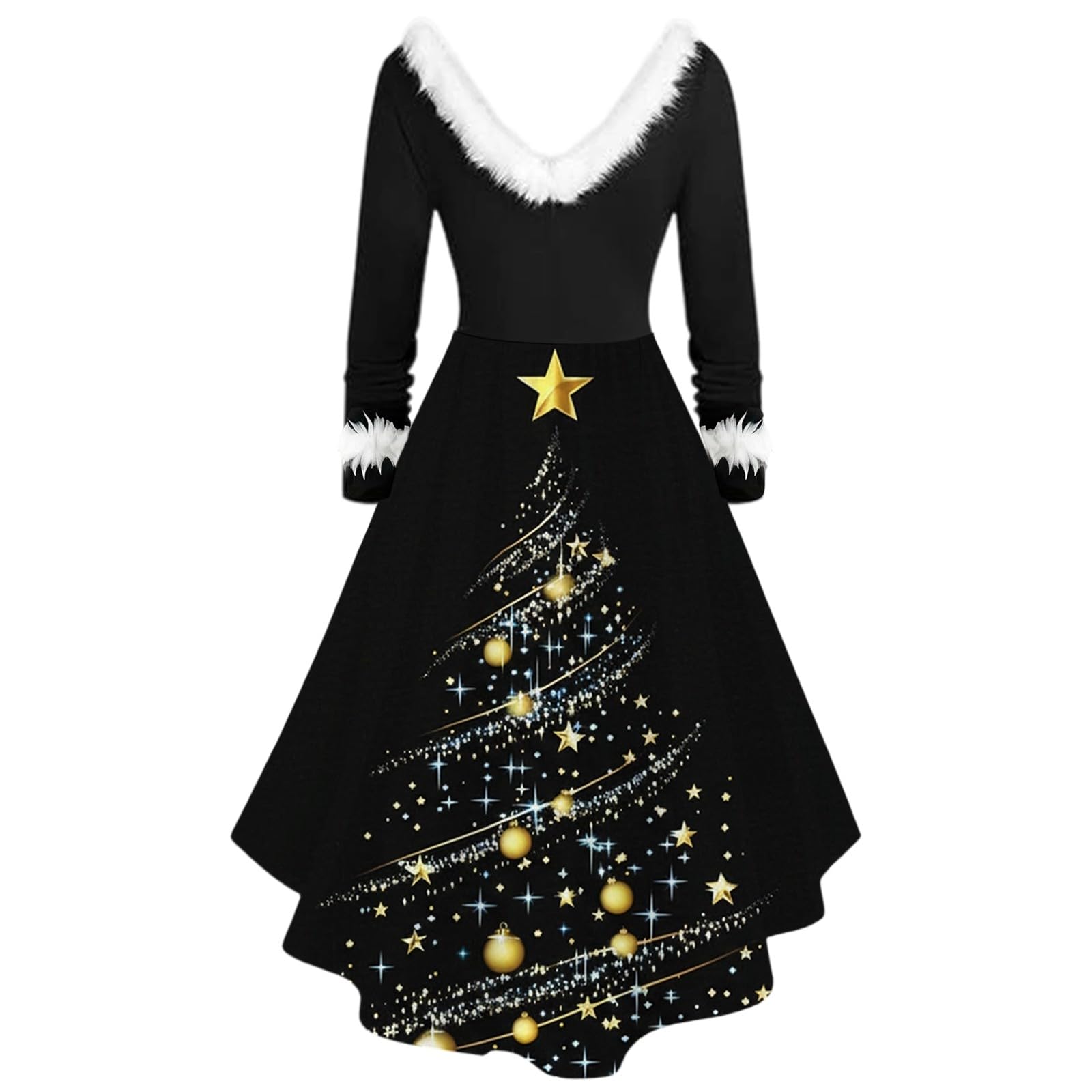 Elegante vestido de fiesta de manga larga con cuello para Navidad, para vacaciones, uso casual y comodidad fluida