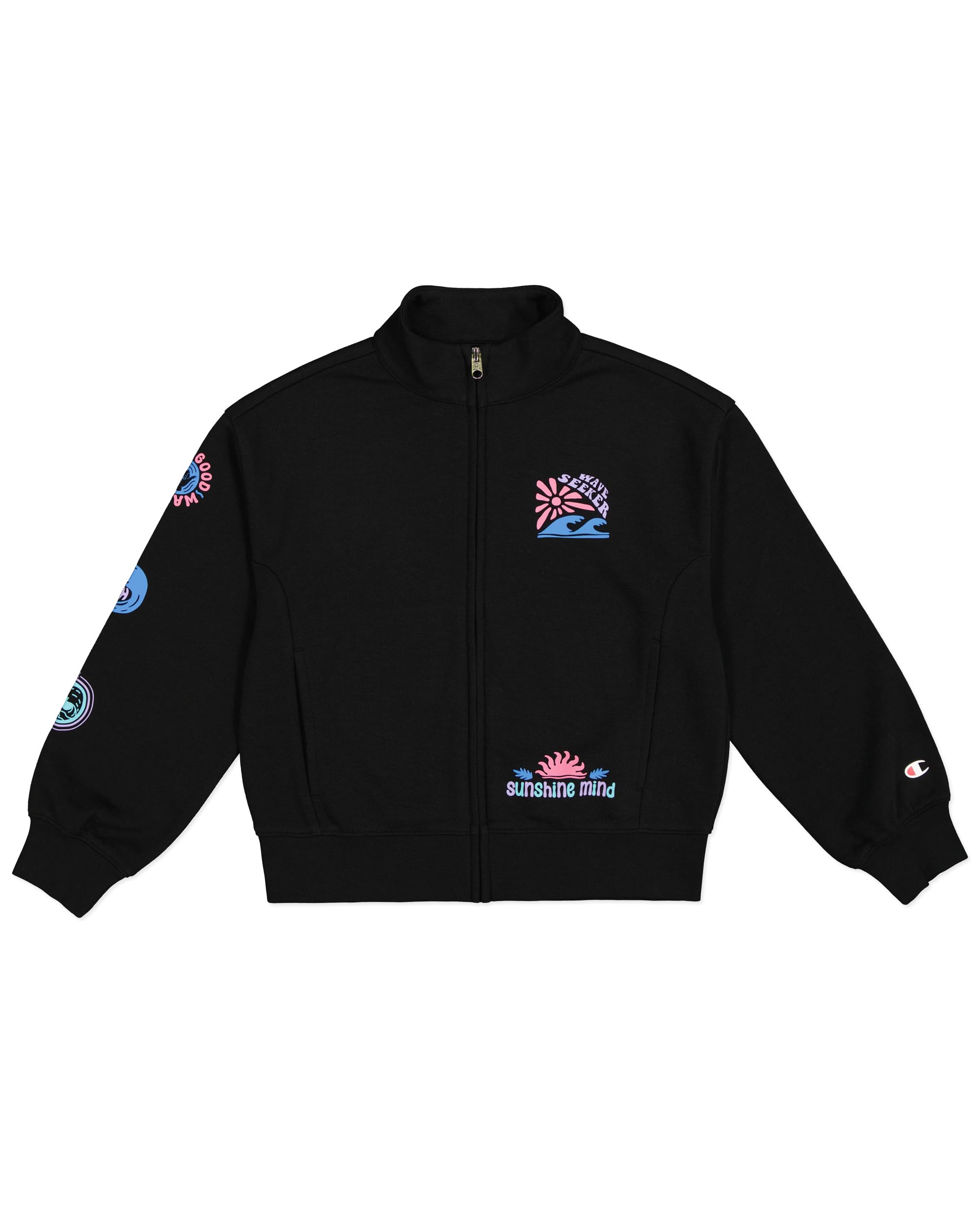 Champion Girl's Legacy Girl - Graphic Full Zip Sweatshirt, Black (KK001), L