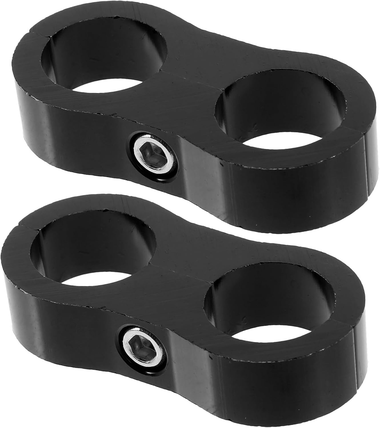 2pcs Aluminum Hose Clamps with 2-hole Dual Hole Design Black Hose Line Clips to Securely Fasten Oil Line and Brake for Vehicle Upgrade and Automotive Use