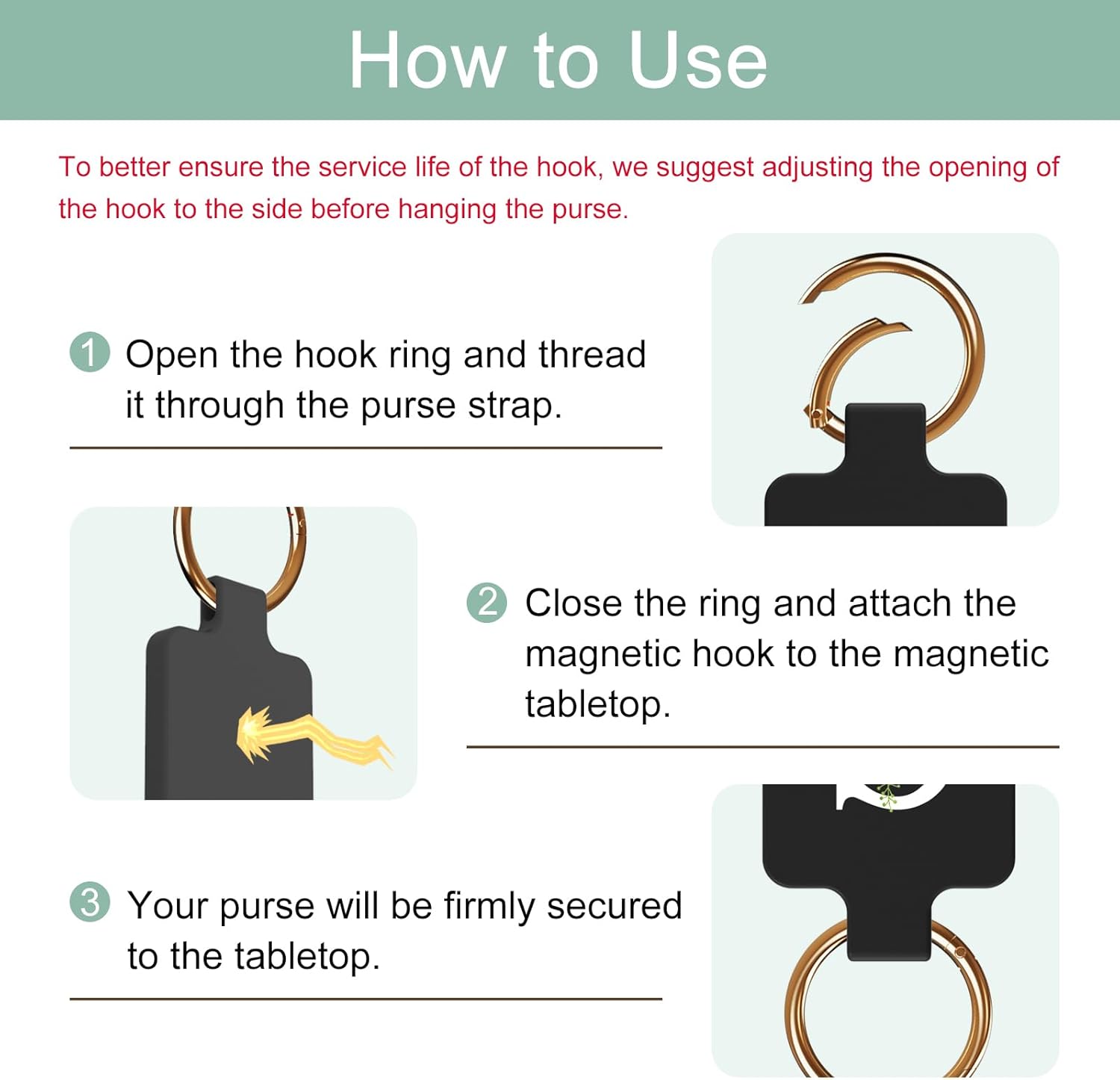 Magnetic Purse Holder with Strong Magnetism, Handbag Hanger for Table, Locker Room, Restroom, and More - Stylish Floral Purse Hook for Women Valentine's Day Gift - Image 6