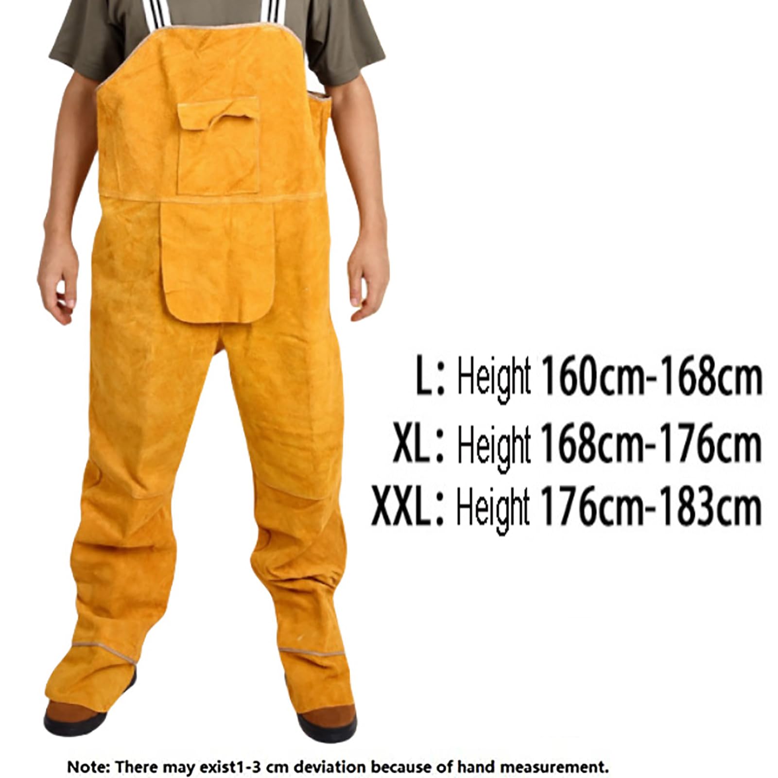 Delantal de Soldador de Cuero con Pierna Dividida, Resistente al Fuego, para Hombre, con Polainas de Cuero, de Piel de Vaca,Amarillo,XL