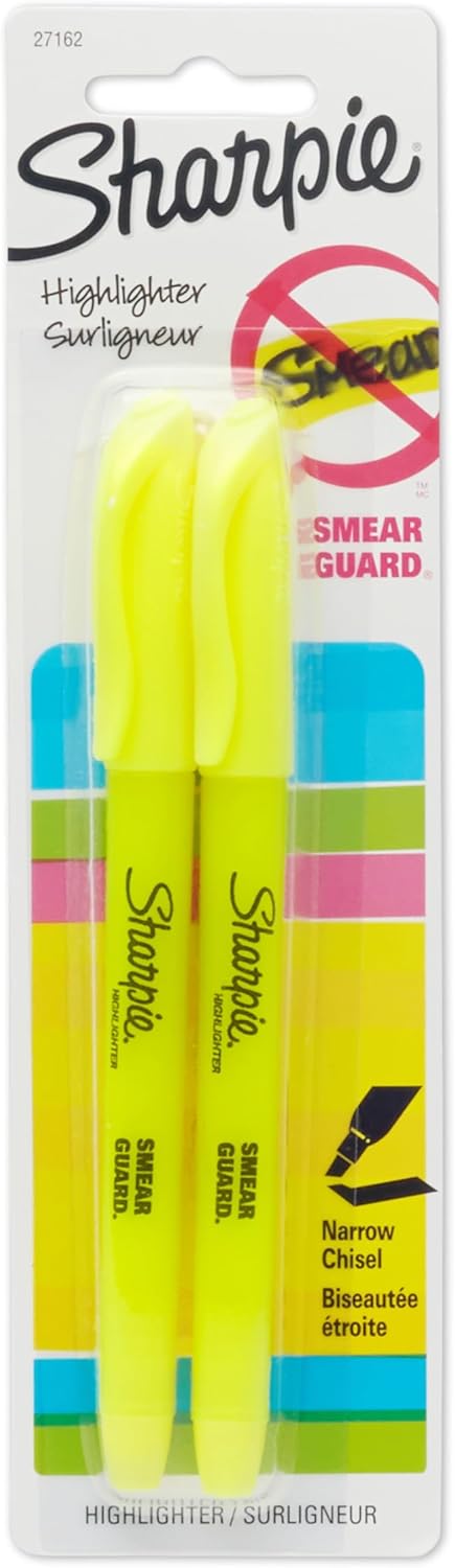 Sharpie Accent Pocket-Style Highlighters, 2 Fluorescent Yellow Highlighters (27162PP)