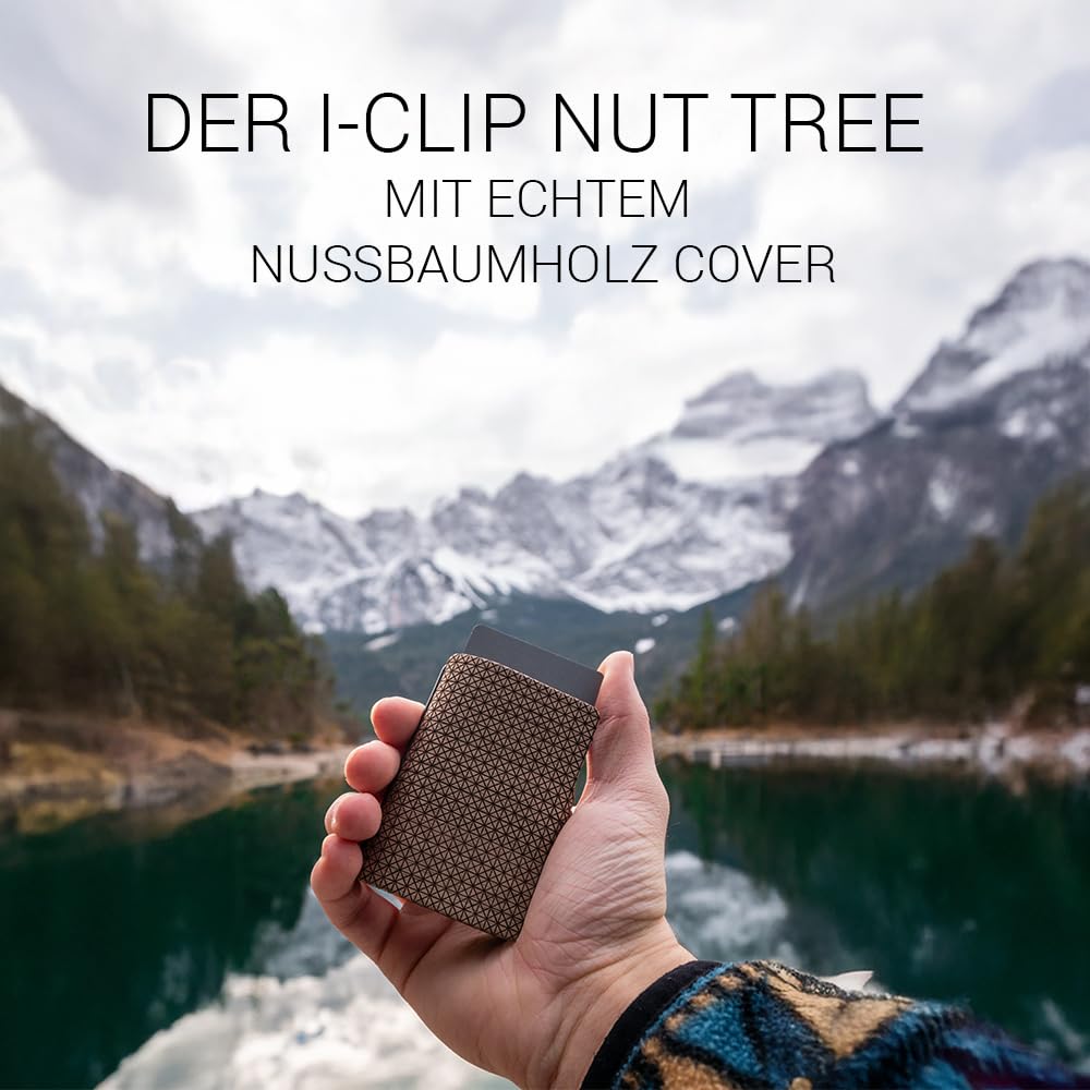 I-CLIP Original Nussbaumholz - Slim Wallet - Mini Geldbeutel - Geldbörse - Kartenetui - Wallet - Damen - Herren - veganes Geschenk - Nut Tree