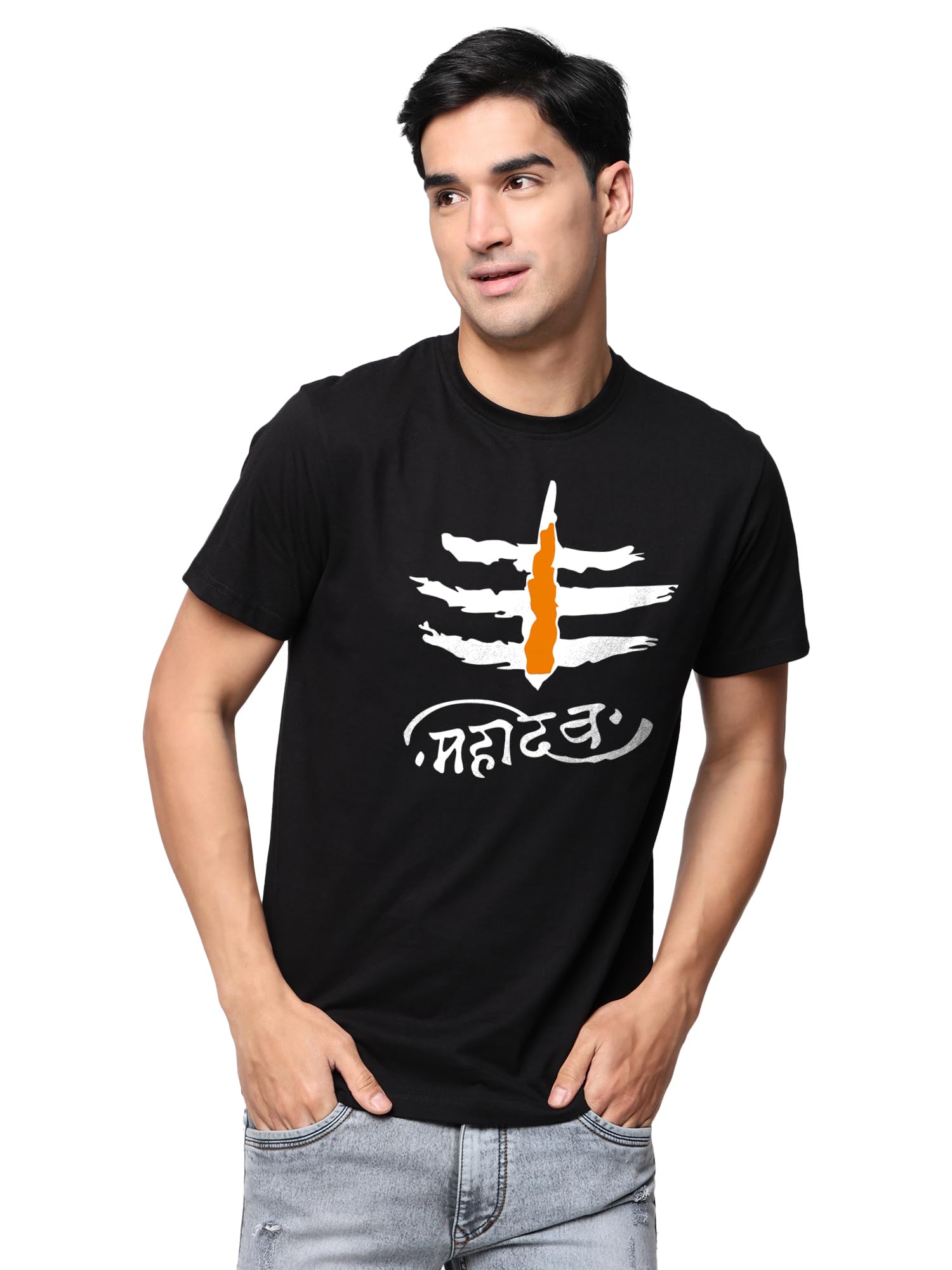 STATUS MANTRA Men's Pure Cotton Round Neck Casuals | Half Sleeves | Mahadev Printed Comfort Colour T-Shirt (Available Multocolor & Size Small to 2XL)