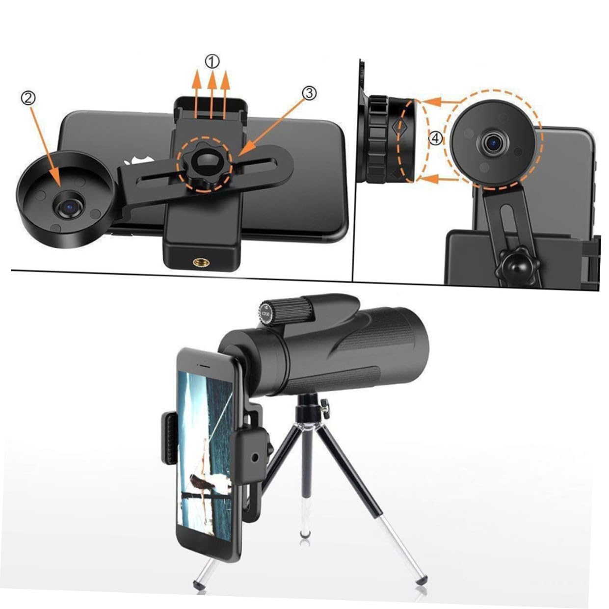 Monocolo Telescopico Portatile 12x50 ad Alta Definizione Nero