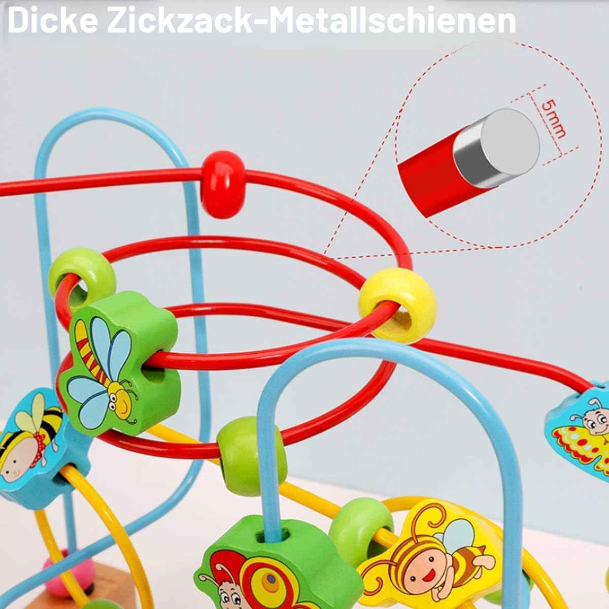Jacootoys Motorikschleife aus Holz Tier Holzspielzeug mit DREI verschiedenen Schleifen Roller Coaster Motorik Maze Spielzeug für Kinder