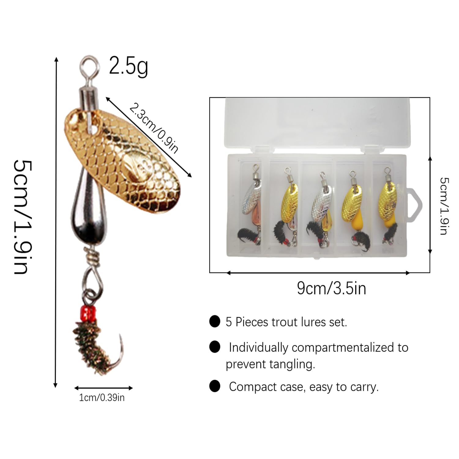 Trout Spinners, Rooster Tail Fishing Lures, Fly Trout Fishing Gear for Lake River Fishing with Storage Box for Bass Salmon, Smallmouth Bass Lures