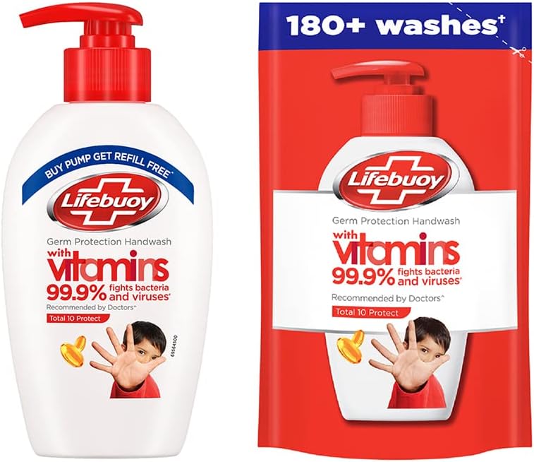 Total 10 Germ Protection Liquid Handwash, Fights Bacteria & Viruses, Maintains Hand Hygiene, 190 ml With Refill Pouch 185 ml Free
