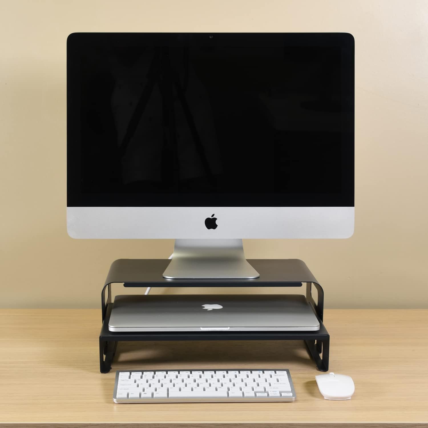 AEONS Versatile 2-Piece Monitor Stand Riser Desk Organizer, Ergonomic 2-Tier Computer iMac Display Holder Laptop Stand Printer Storage Shelf Cable Management.