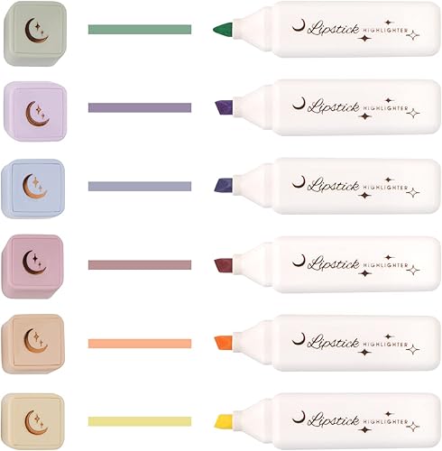 chosch Paquete de 6 mini resaltadores con forma de lápiz labial, colores surtidos, punta de cincel, a base de agua, conveniente de tomar secado