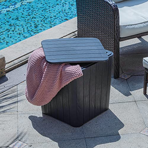 Yitahome 120 Gallon Resin Deck Box Outdoor Storage Boxes & Outdoor Coffee Extra Storage 11.5 Gallon Patio Side Table, 13.4" L X 15.3" W X 16.5" H, Black #TOP6