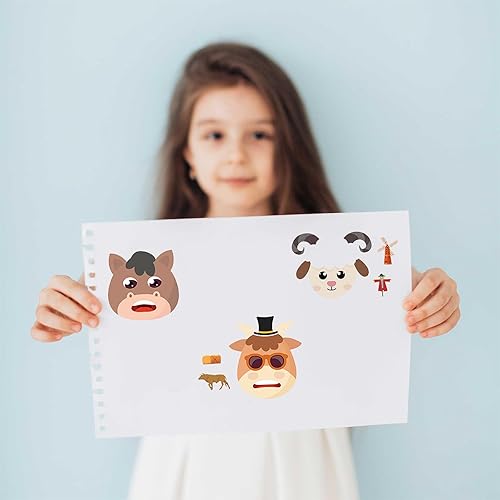 Miniatura 4 de 24 hojas de calcomanías "Haz una Cara" para actividades de niños pequeños, haz tus propias calcomanías con unicornios, dinosaurios, construcción y