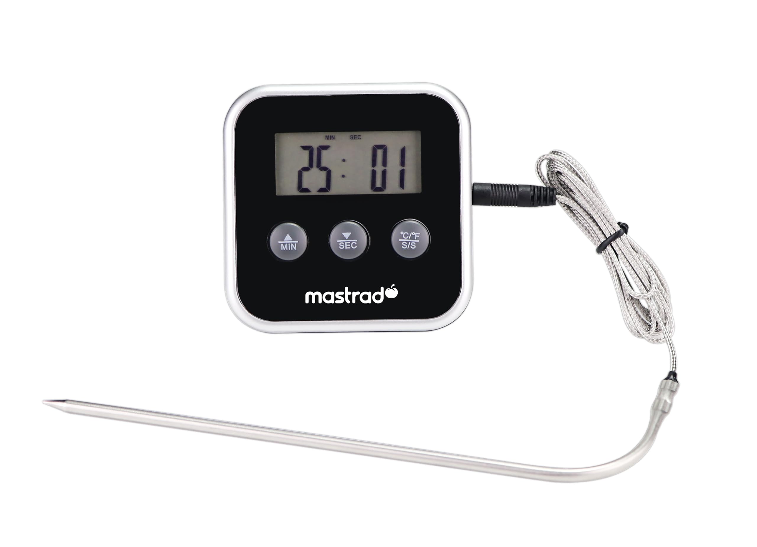 MASTRAD - Thermo-sonde de Cuisine M’Square - Thermomètre Alimentaire à Sonde Haute Précision -50°C à 300°C, Écran LCD, Mesure Instantanée, Dos Magnétique, Cuisson Viande, Four, Pâtisserie, Grillade