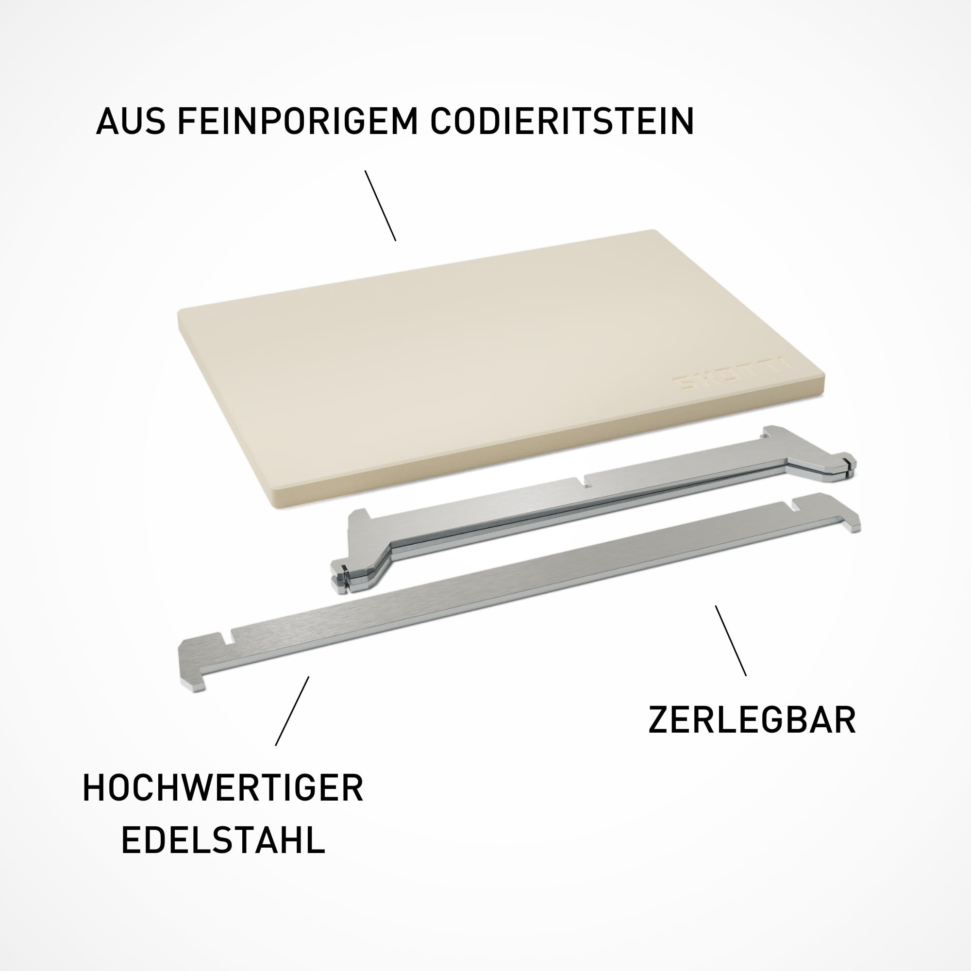 SKOTTI Stone, Pizzastein inkl. Edelstahl-Halterung für SKOTTI Grill, ideal für knusprige Backergebnisse - Skotti Grill Zubehör