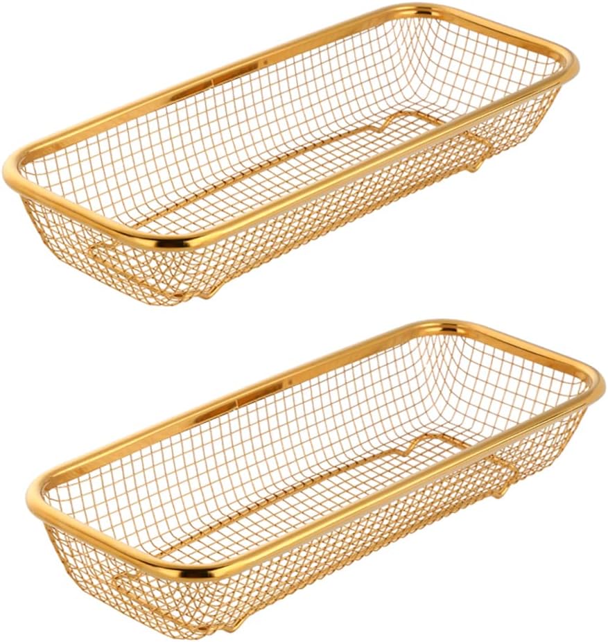 Gold Kitchen Drawer Organizer, Stackable Mesh Storage Baskets, Stainless Steel Silverware Organizer for Holding Knife Fork Spoon, 12.5″x5″x2.5″, Pack of 2 Gold Kitchen Drawer Organizer, Stackable Mesh Storage Baskets, Stainless Steel Silverware Organizer for Holding Knife Fork Spoon, 12.5″x5″x2.5″, Pack of 2