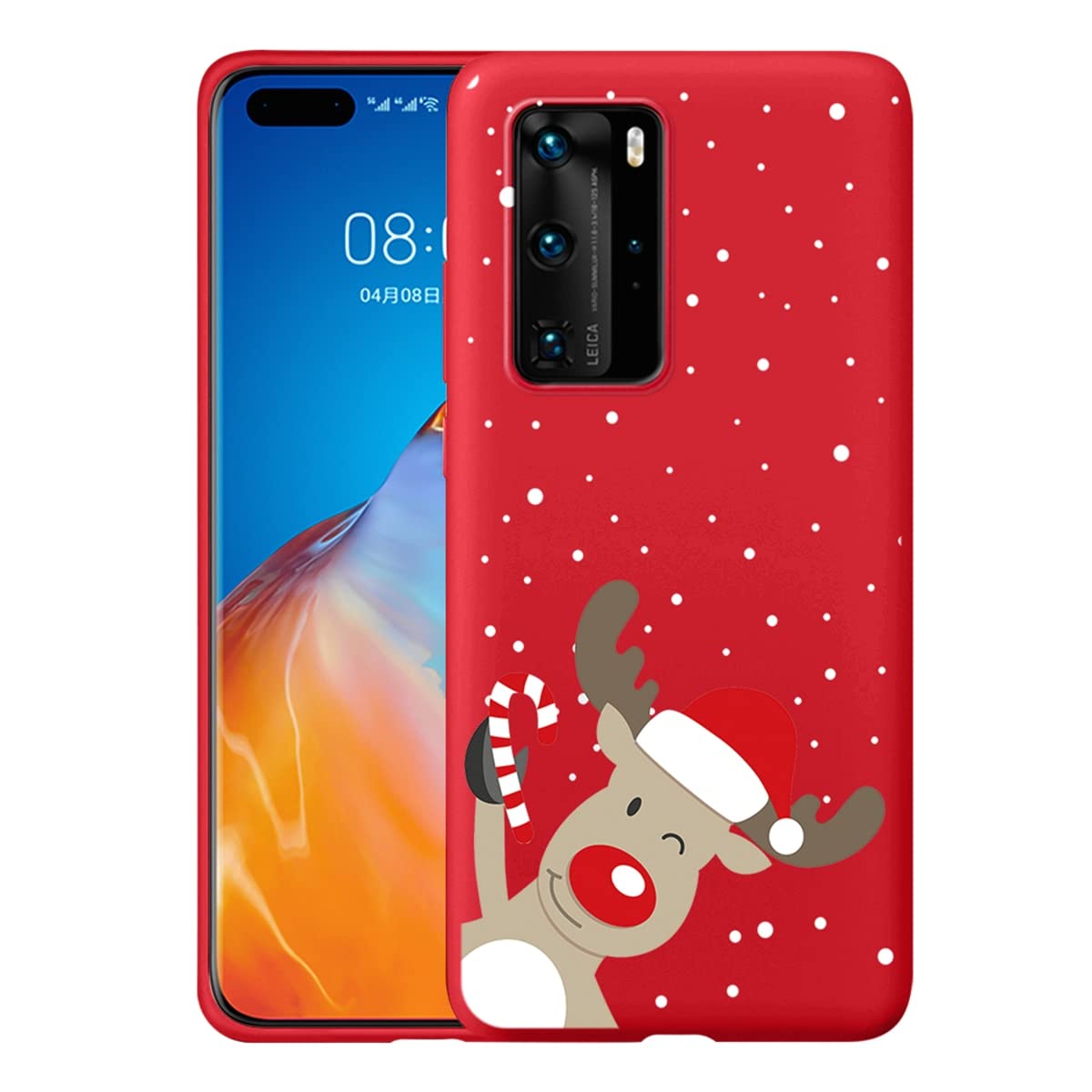 Yoedge 2× Rosso Natale Cover per Huawei P30 Lite 6,15, Natalizio Custodia Morbida TPU Silicone con 3D Cervo Bambola Carino Cartoon Alce Disegni Aesthetic Christmas Case per Huawei P30 Lite, Elk