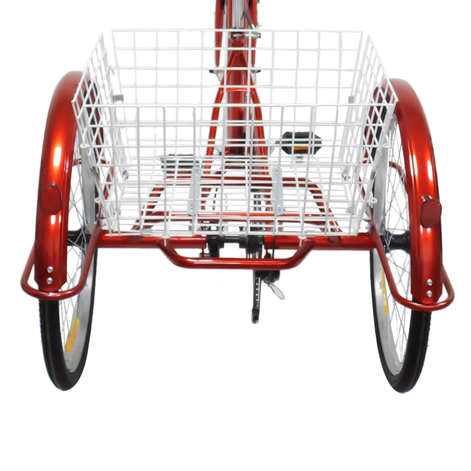 Tricycle adulte de 24 pouces 6 vitesses avec panier et lumière, vélo cruiser à trois roues pour les loisirs, le shopping, les pique-niques (rouge)