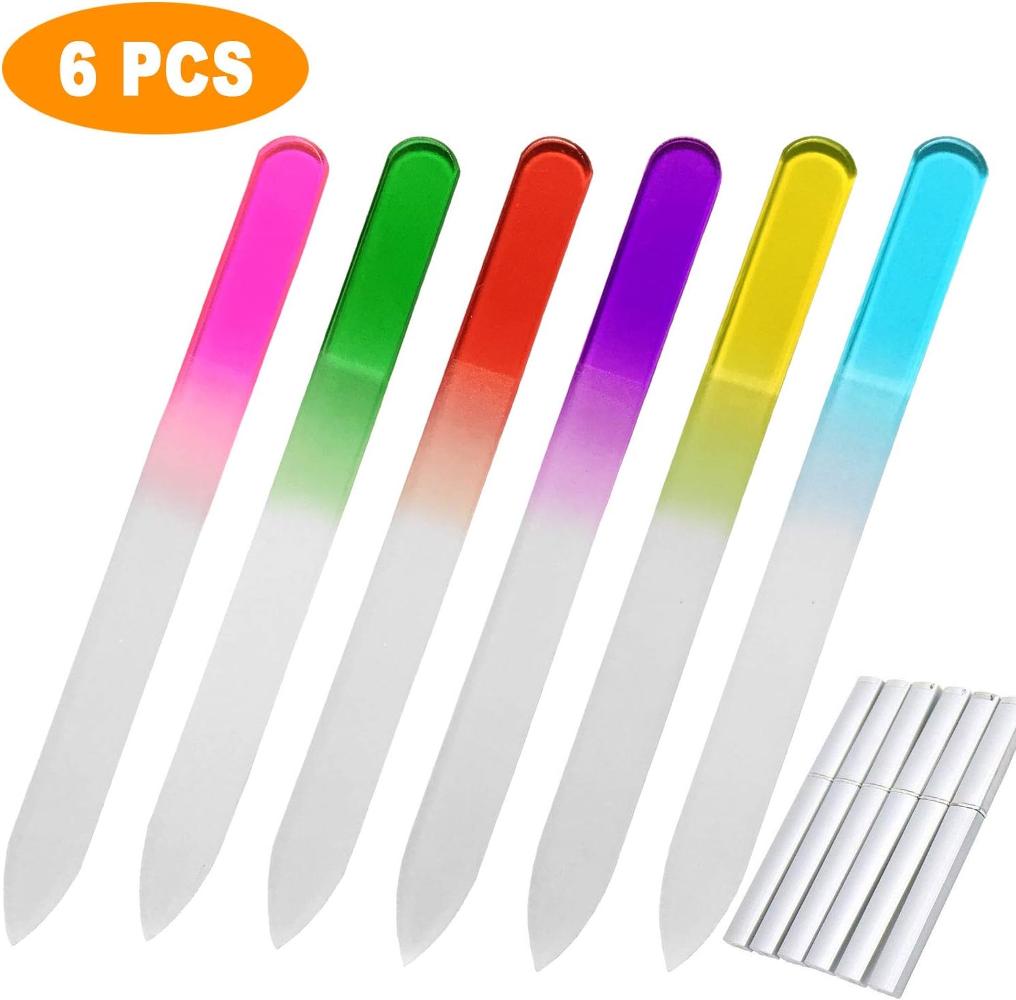 Glass Nail Files (6PCS) Crystal Glass Nail File Set by LURICO - Glass Manicure Tools - Glass Fingernail Files for Natural & Acrylic Nails Double Side Nail Care with Case- 6 Color