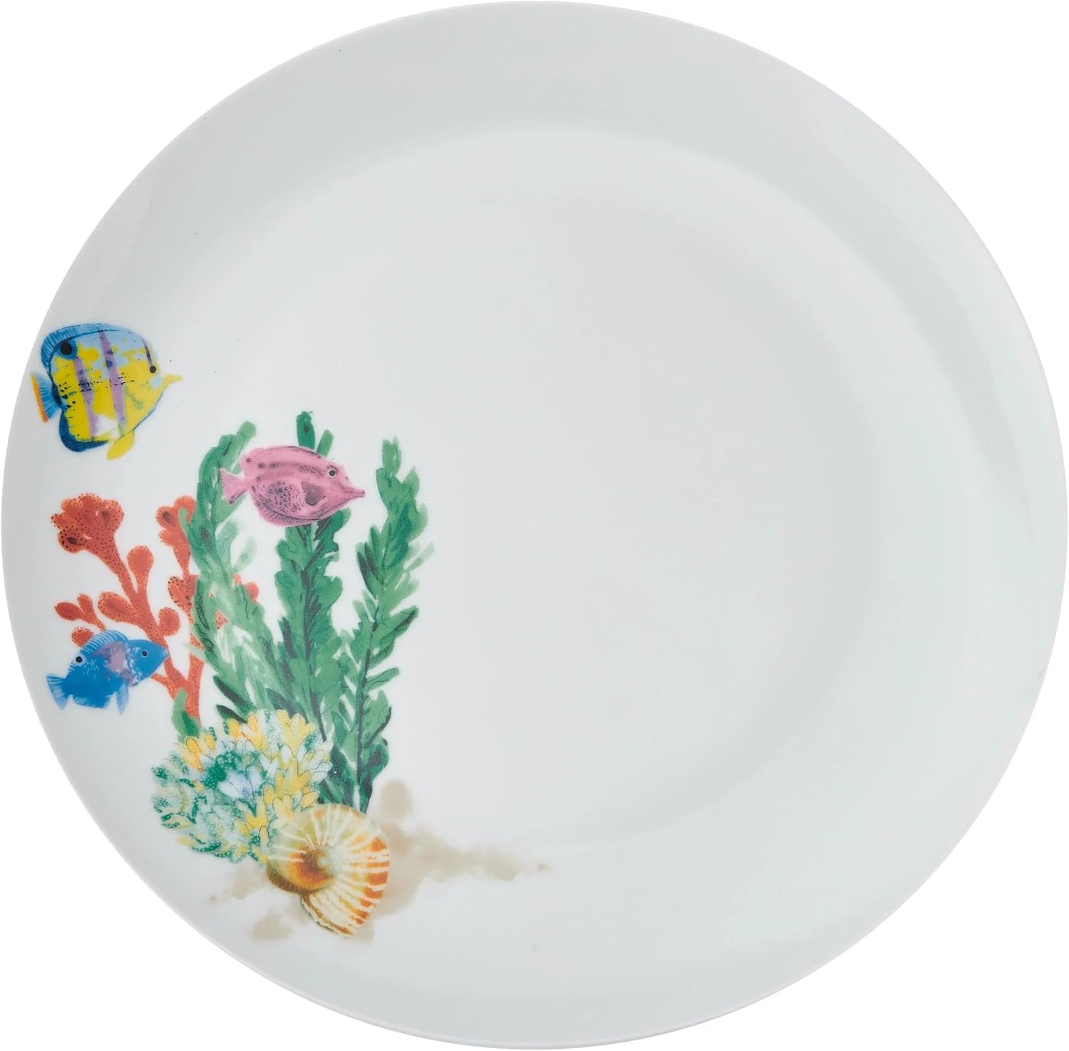 White Ocean Theme Ceramic Dinnerware Set 12-Piece, Orange Fish Pattern Dishwasher Microwave Safe, Ideal for Family Daily Dining & Friend Gatherings, 4-Person Set