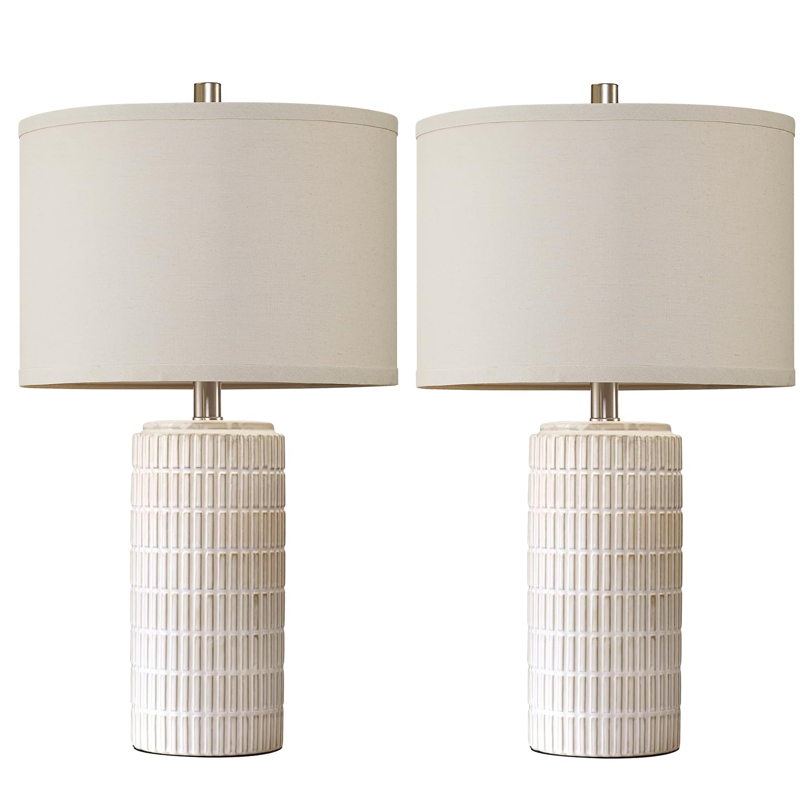 AIEAMPDO Juego de 2 modernas lámparas de mesa de cerámica de 23 pulgadas para sala de estar, dormitorio, mesita de noche, lámpara de escritorio beige y blanca para mesita de noche, entrada, 2