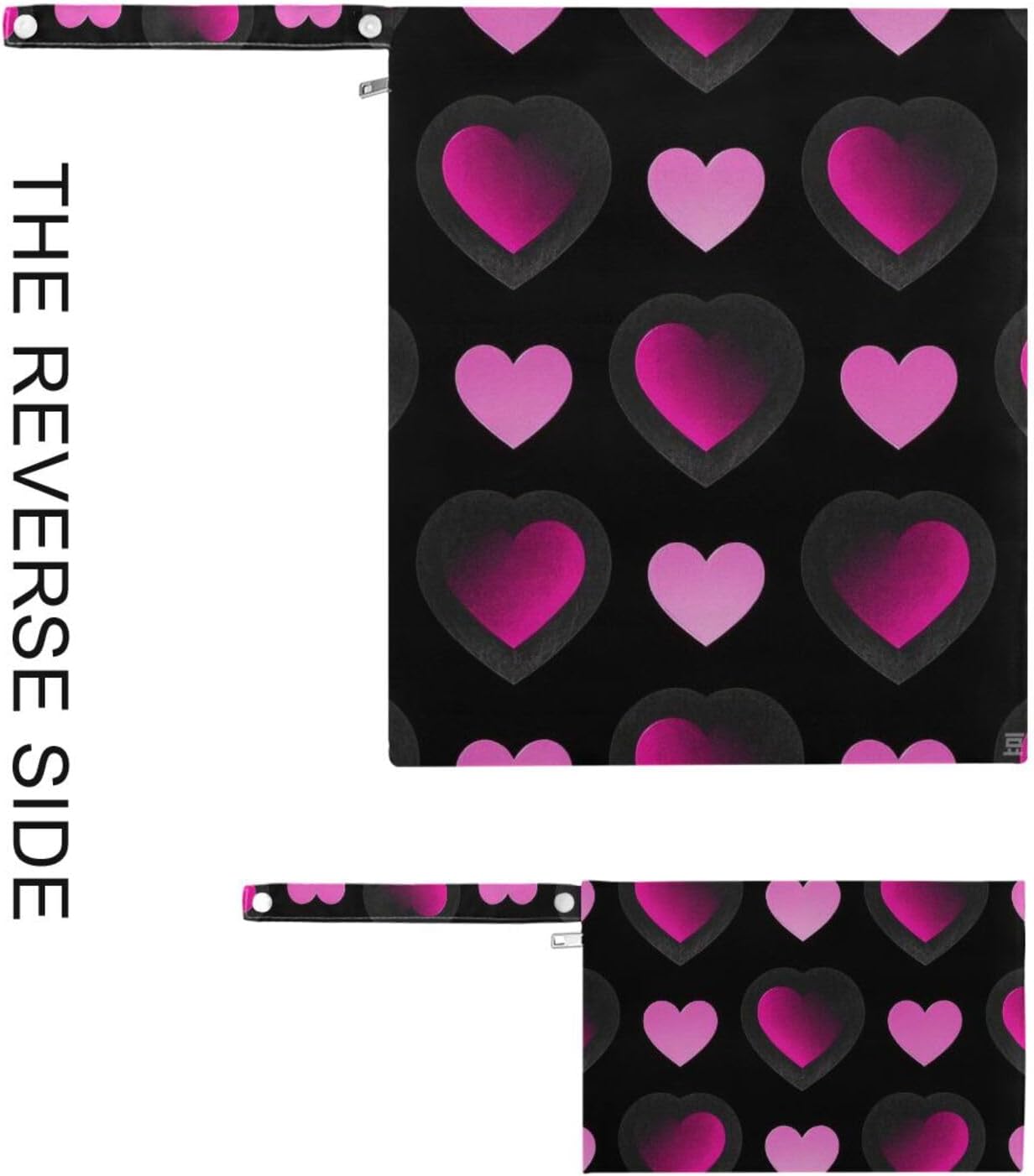 Black Pink Gradient Valentine Love zippered bags for cloth 2 Pack wet bag for swimsuit with handles for bathing, baby diapers