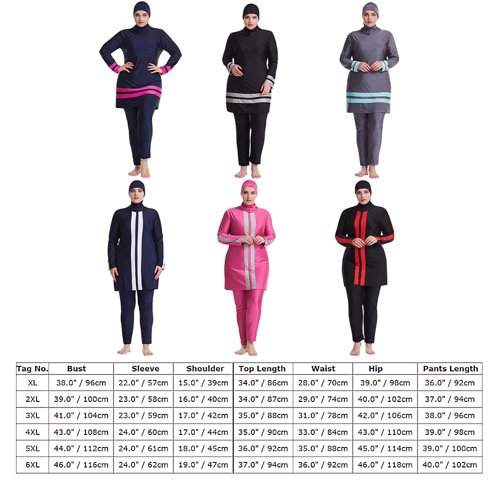 Odizli Costume da bagno da donna taglie forti, musulmano, islamico, Burkini, a maniche lunghe, Built in Bra+pantaloni da nuoto + Hijab 3 pezzi