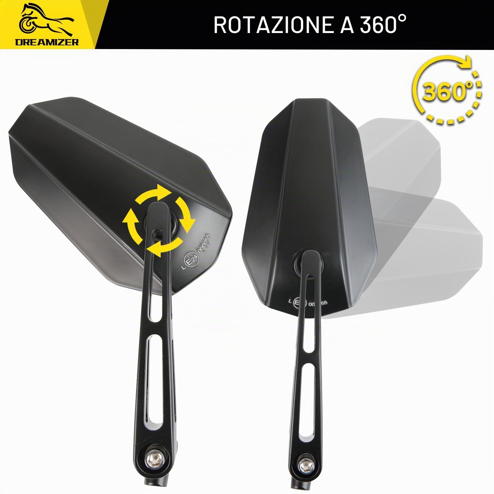 DREAMIZER Specchietto per Moto Omologati E24, Specchietto Laterale per Moto da 8mm 10mm Compatibile con Z900 Z1000 Z800 Z650 Z750 Z300 Z250 Z125 XJ6, MT03 MT09 MT10 MT07, ATV Scooter Touring Chopper