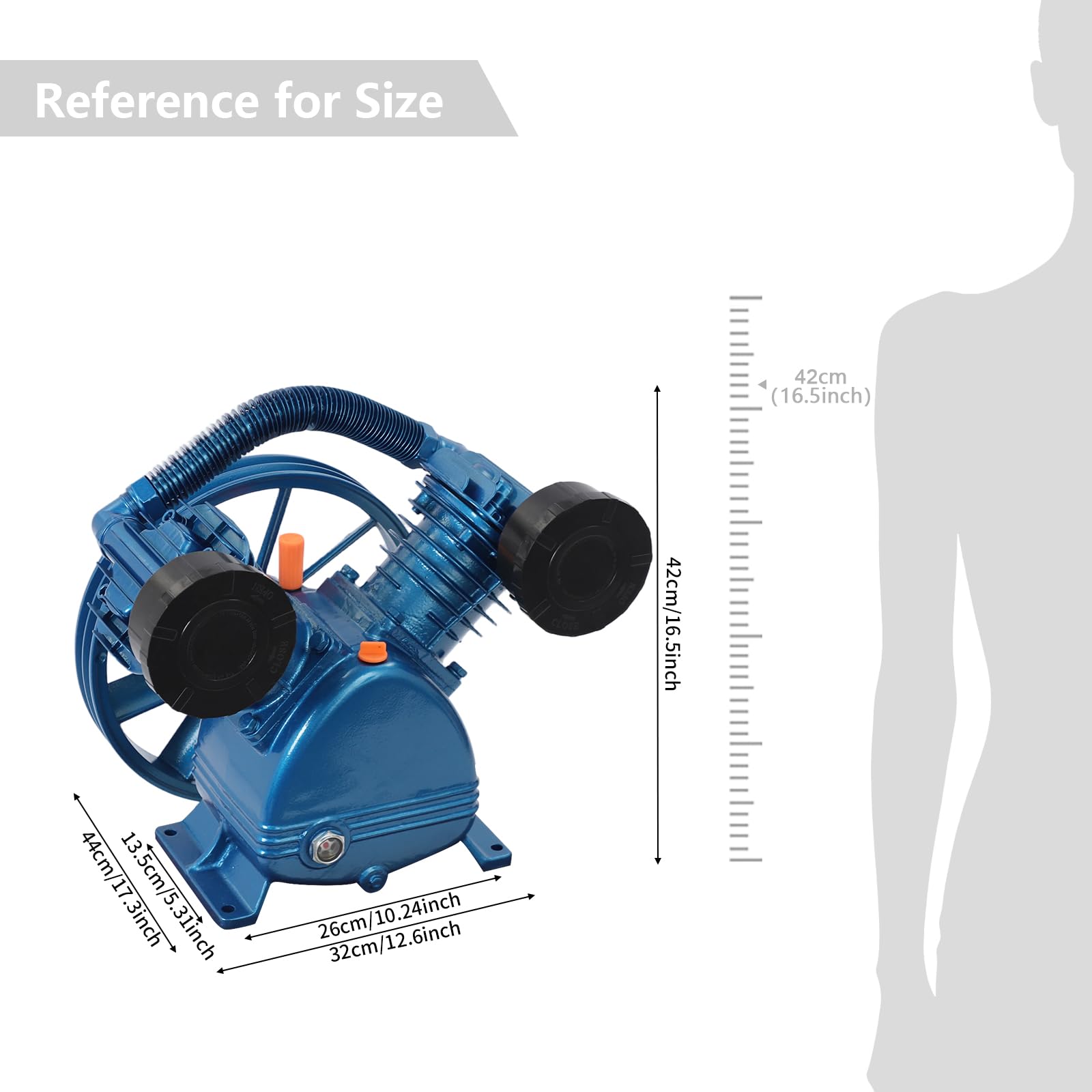 Compressore d'aria a 2 cilindri, testa della pompa, testa a V, compressore doppio compressore, aggregato ad aria compressa con filtro dell'aria per lavorazione alimentare e sanitaria