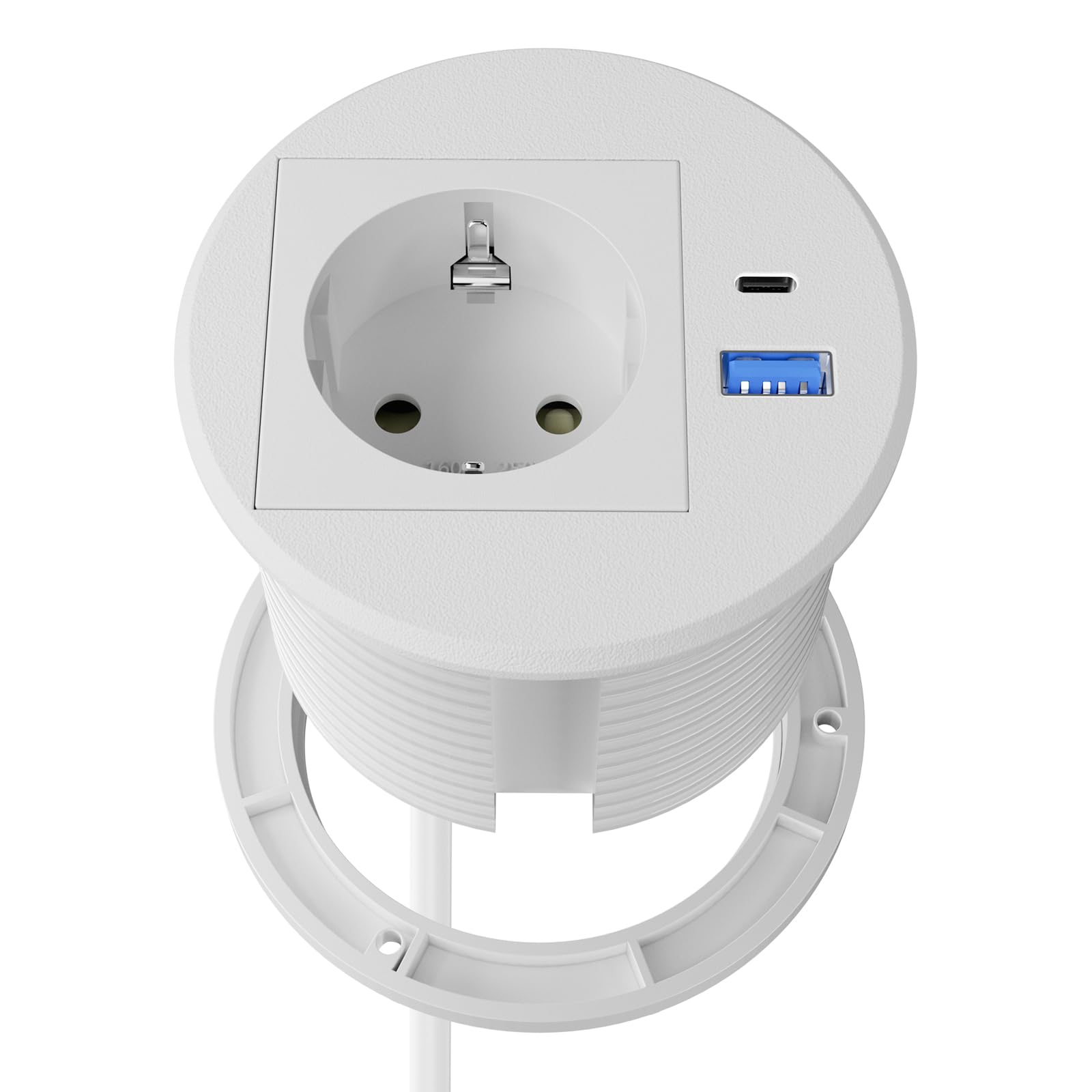 Gniazdko stołowe z USB C PD20 W, gniazdko do zabudowy z gniazdem USB, do zabudowy, listwa zasilająca, kabel 2 m, kolor biały