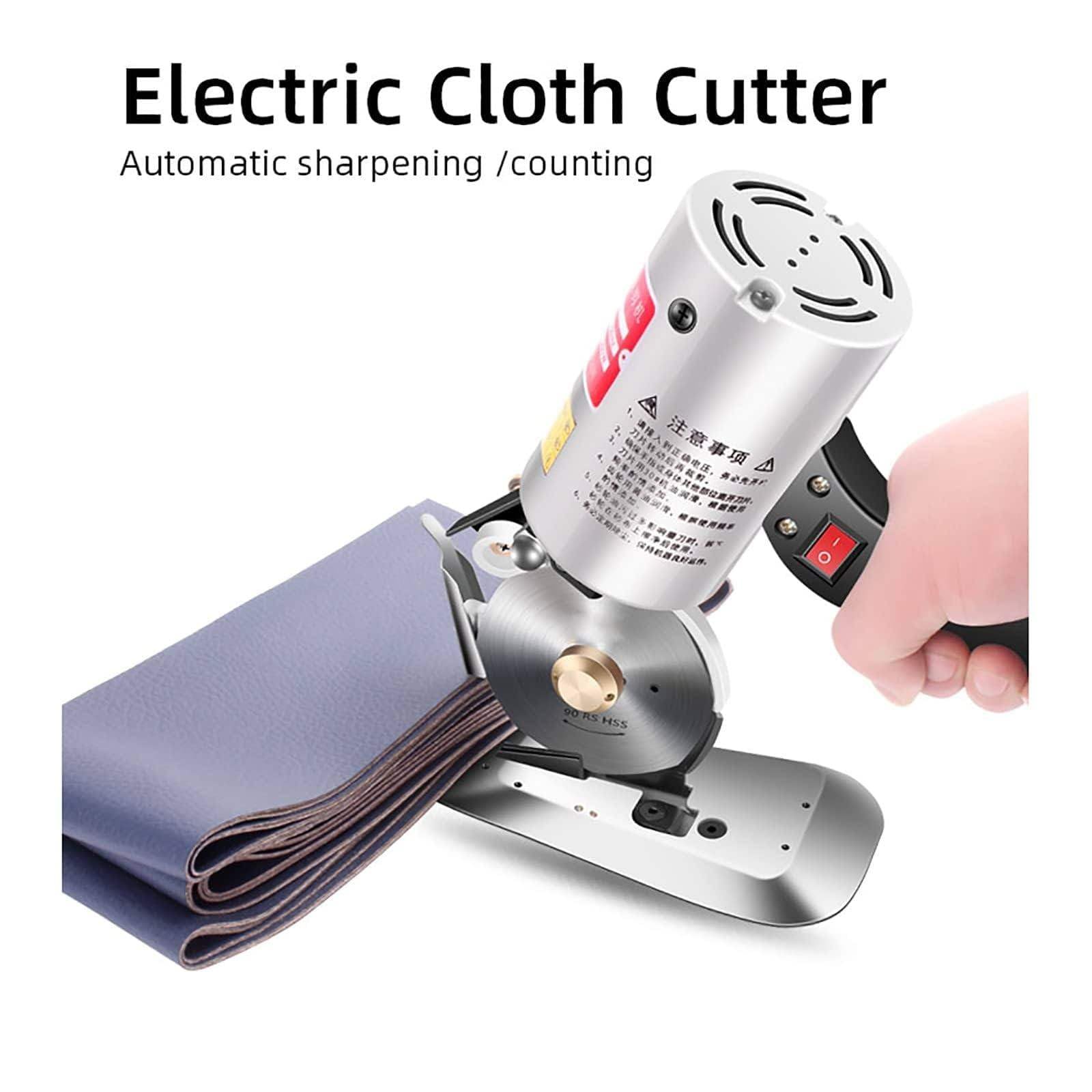 Taglierina Elettrica per Tessuti Da 200 W - Dispositivo Di Protezione Silenzioso/Sollevabile, Taglierina Rotativa per Cucire + Lama Rotante Da 90 Mm, Spessore Di Taglio: ≥ 3 Cm