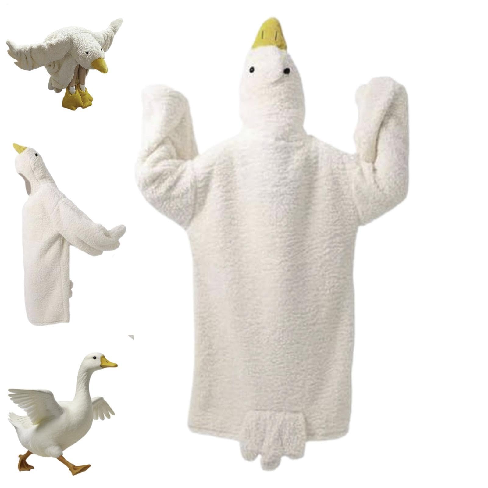 Wearable Goose Blanket Hoodie Onesie, Funny Big White Goose Pajamas, Oversized Duck Hoodie Blanket With Sleeves, Warming Duck Onesie Pajamas, Cute Ducks/Gooses Costume For Men Women(L)