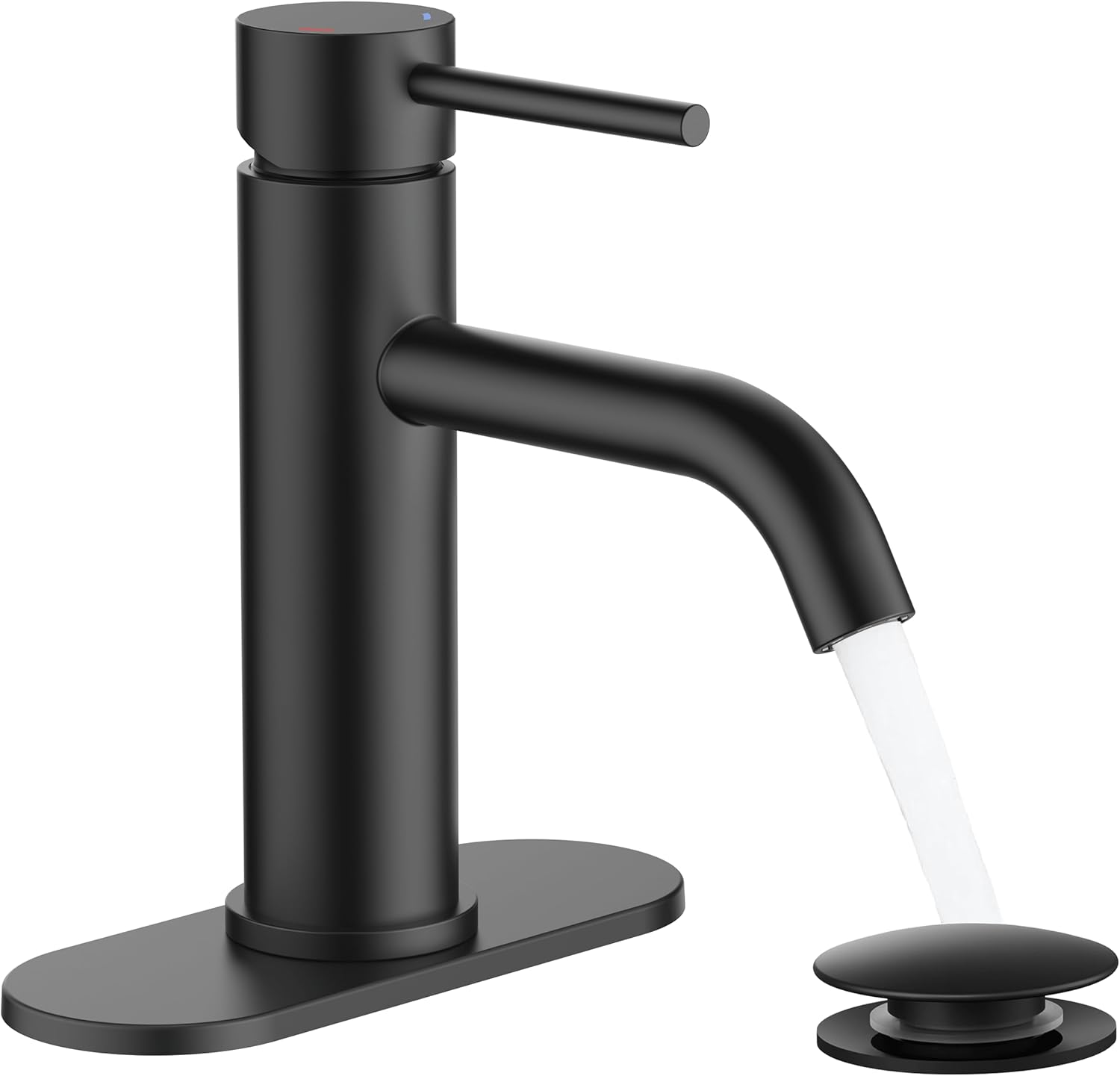 FORIOUS Matte Black Bathroom Faucet 1 or 3 Hole, Modern Single Handle One Hole Bathroom Sink Faucets with Pop Up Drain and Supply Hose for Vanity, RV, Lavatory, Restroom