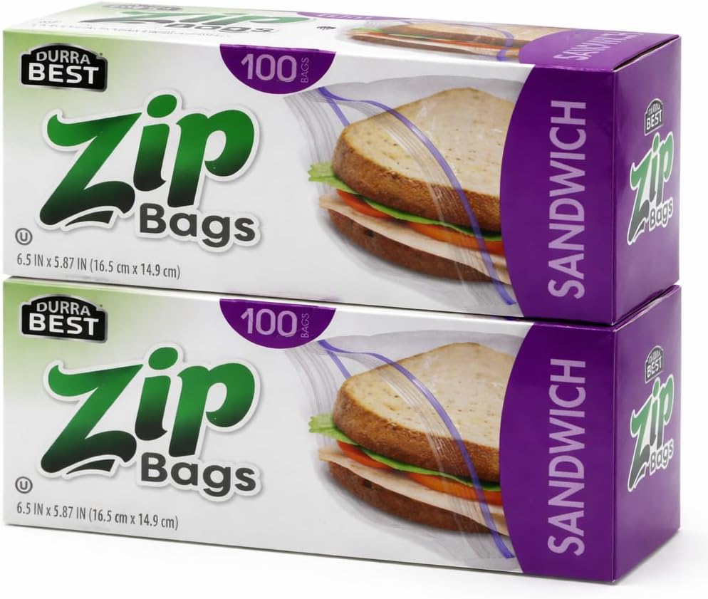Sandwich Zip Bags - 200 Count | Leak-Resistant, Freezer Safe Food Storage Bags | BPA-Free Durable Resealable Zip Seal for Sandwiches, Meal Prep, Fruits & Food Storage | DURRA BEST