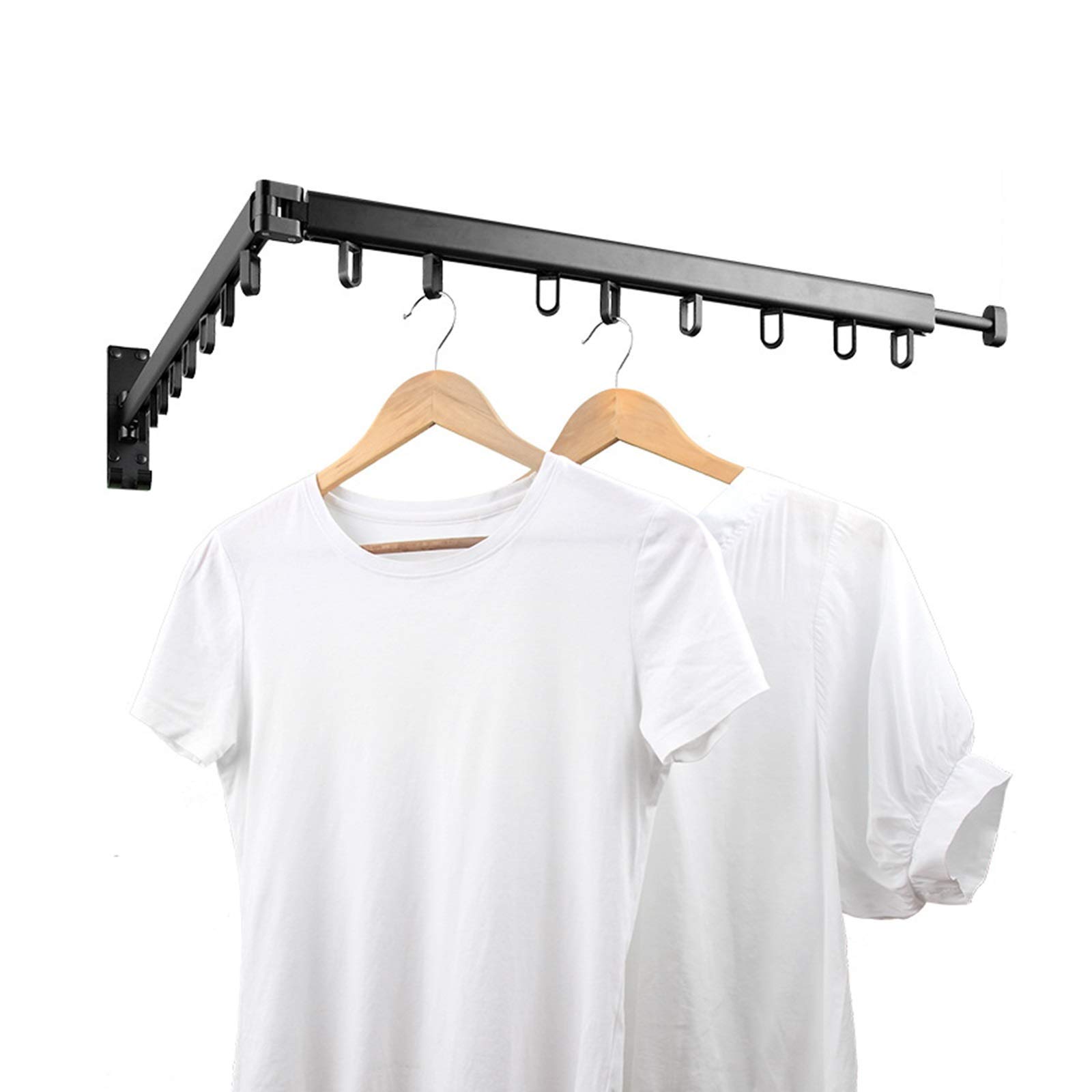 asdchZen Wall Mounted Black Clothes Drying Rack Rotatable Folding Retractable Space Saver For Balcony Laundry Bathroom Bedroom-Black-Three Rod,Black-Three Rod