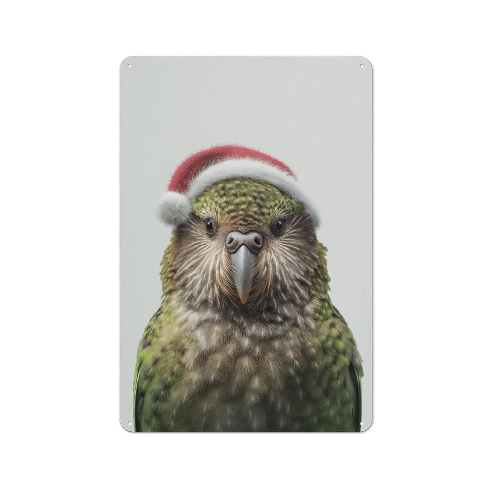 Junmoney Festive Kakapo Bird With Santa Hat Retro Metal Wall Plaque 30X20cm, Nostalgic Wall Art For Living Room, Hallway, Kitchen Or Cafe