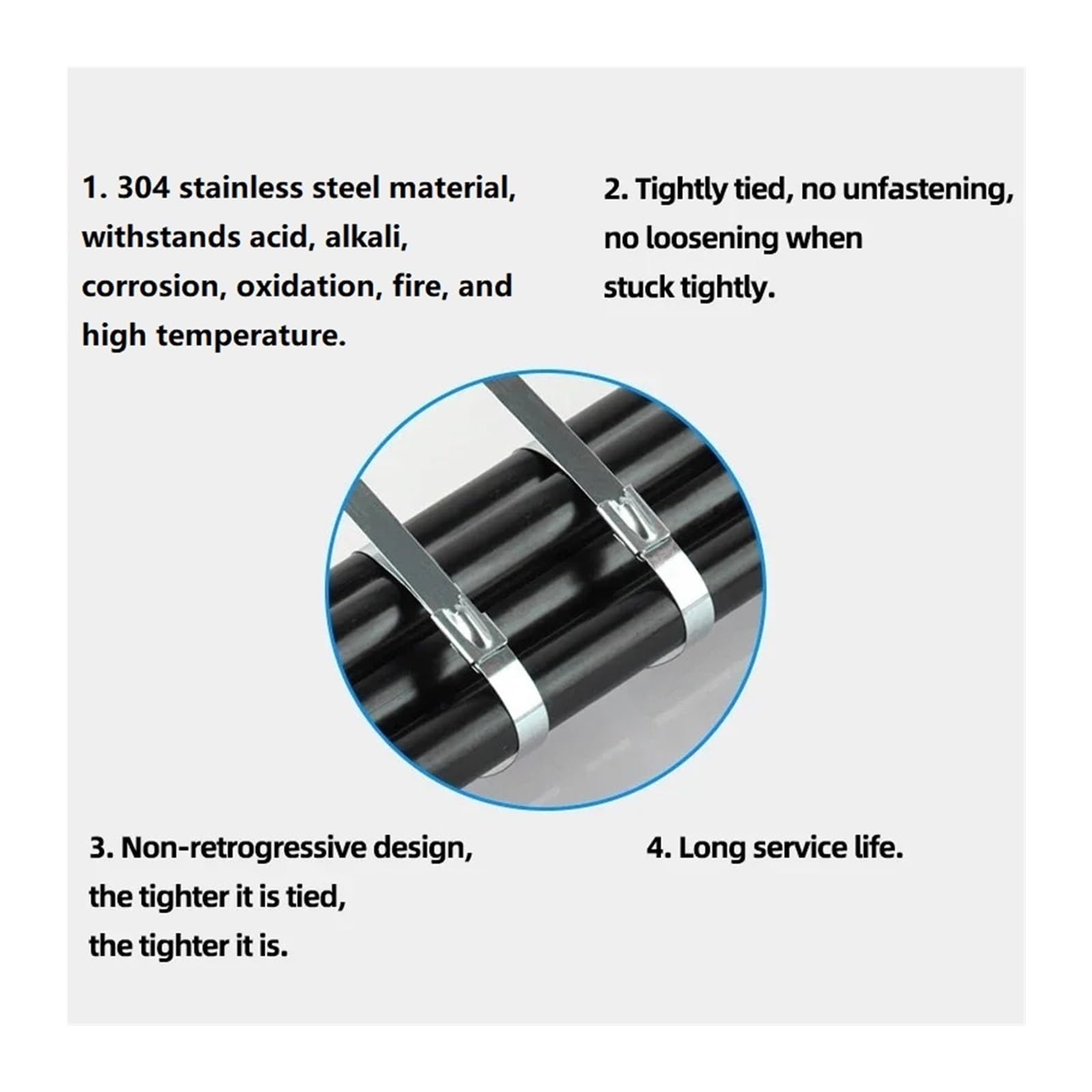 Fascette in metallo rivestito in acciaio inossidabile 304 da 100 pezzi, fascette autobloccanti con sfera da 10 mm/12 mm, multiuso per l'avvolgimento dello scarico(12MM-1000mm)